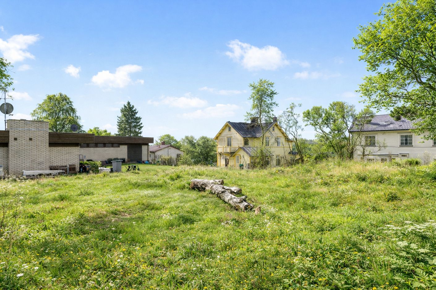 Sommardag vid husen i naturen