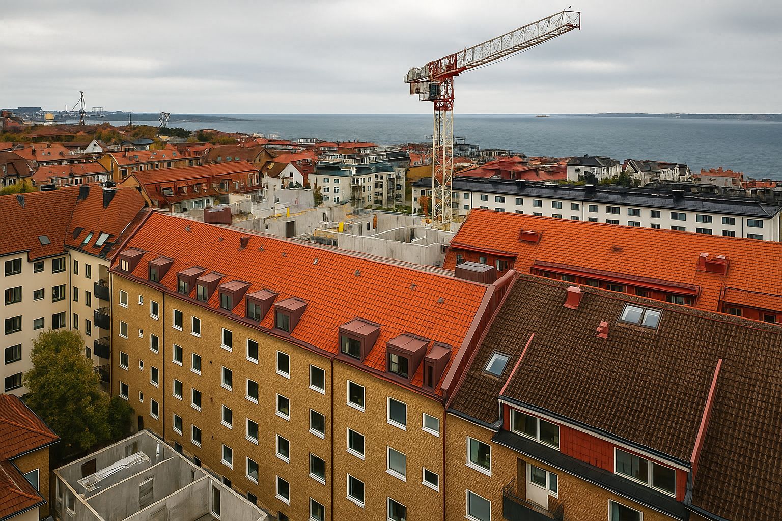 Utsikt mot havet och takåsarna