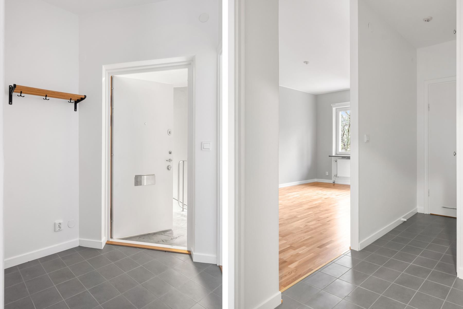 Klinkerbelagd hall och kök och fina trägolv i övriga rum