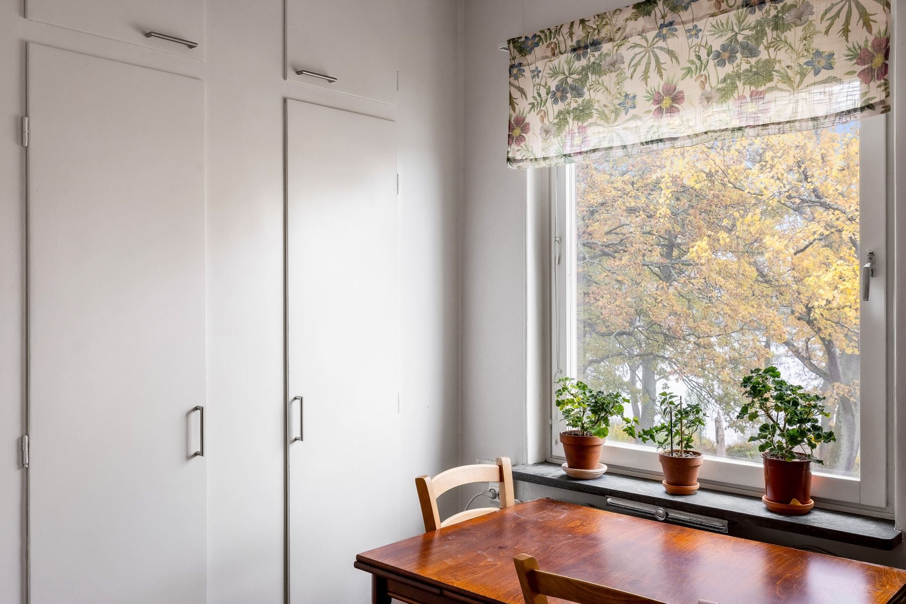 Trivsam matplats invid fönster
