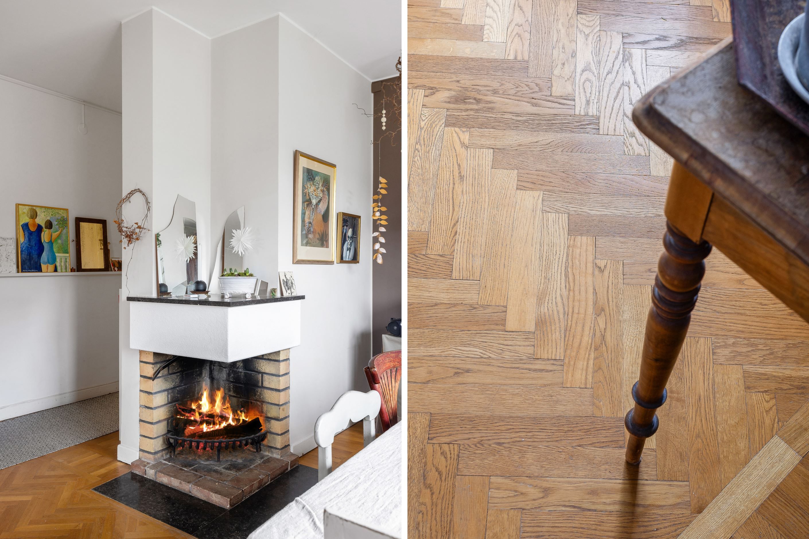 Massiv ekparkett i fiskbensmönster