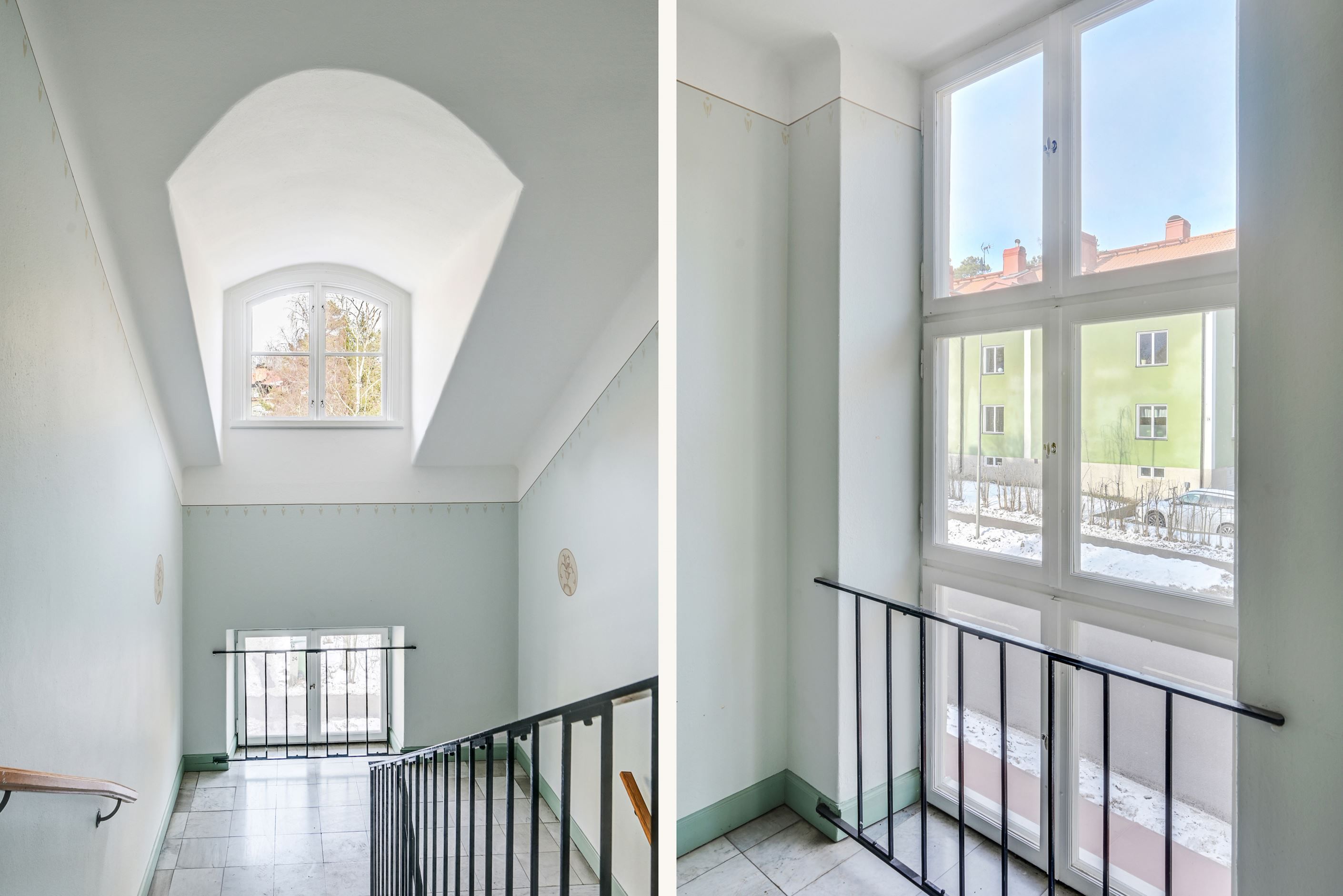 Ljusa och luftiga trapphus med väl tilltagna fönster