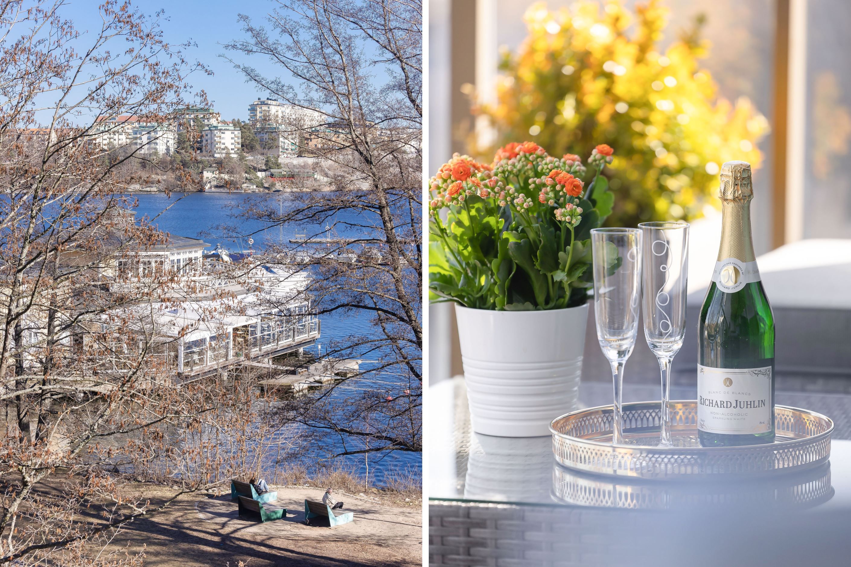 Blick ner mot Sjöpaviljongen, en av flera bra restauranger i kvarteret