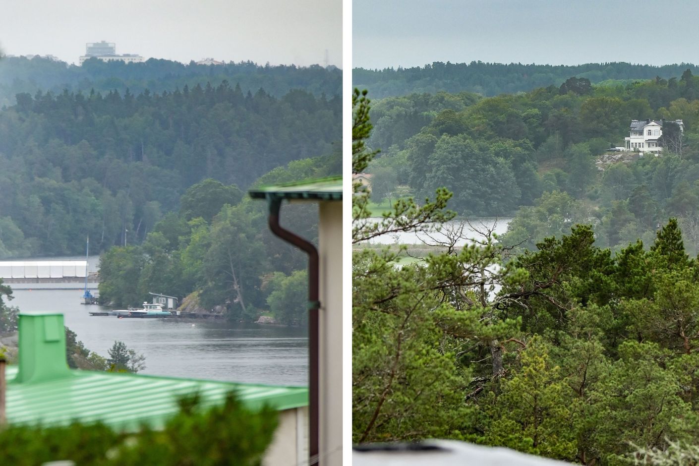 Utsikt från altanen ner mot Mälaren och vidare över orörd grönska