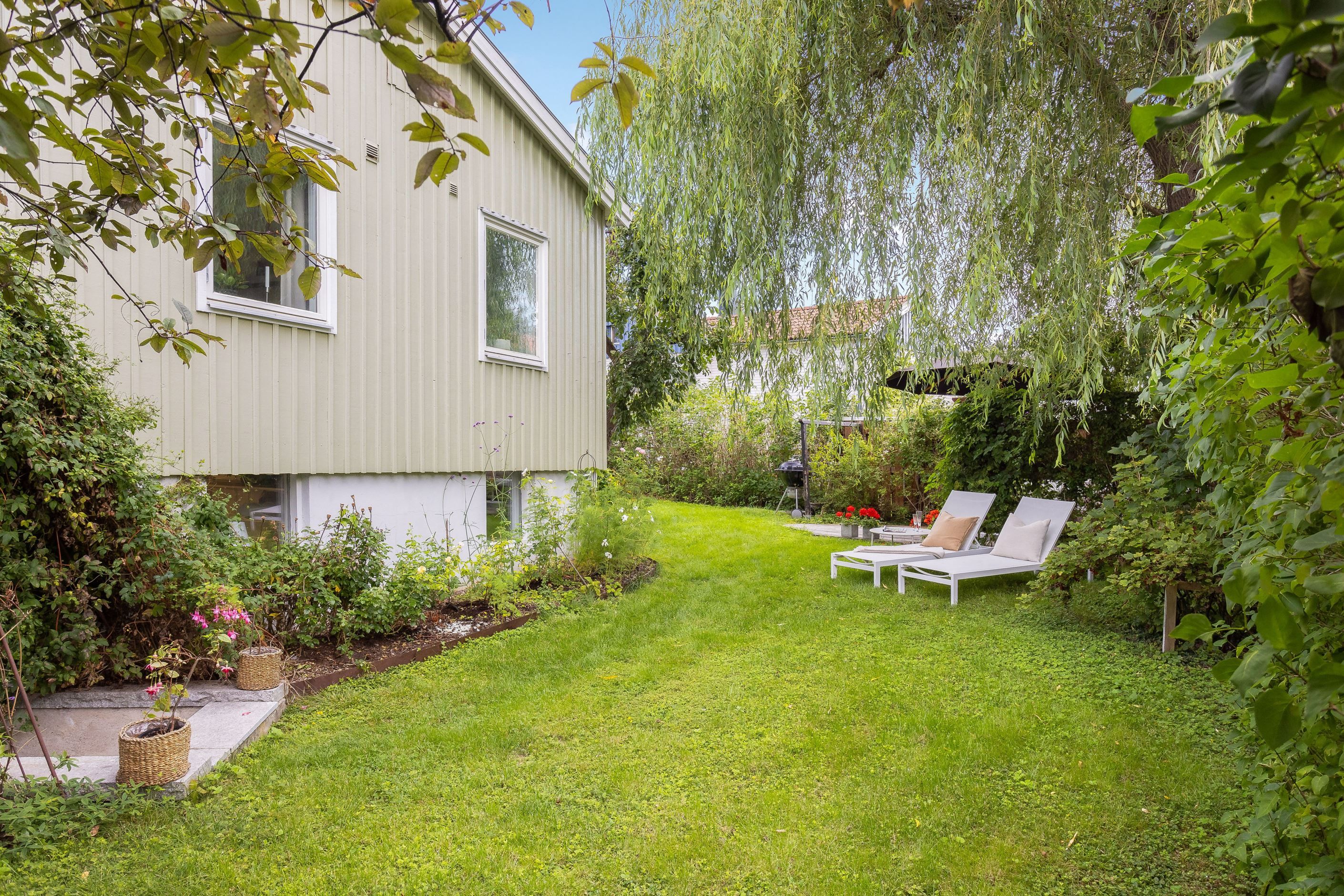 Grönskande tomt ramar fint in huset