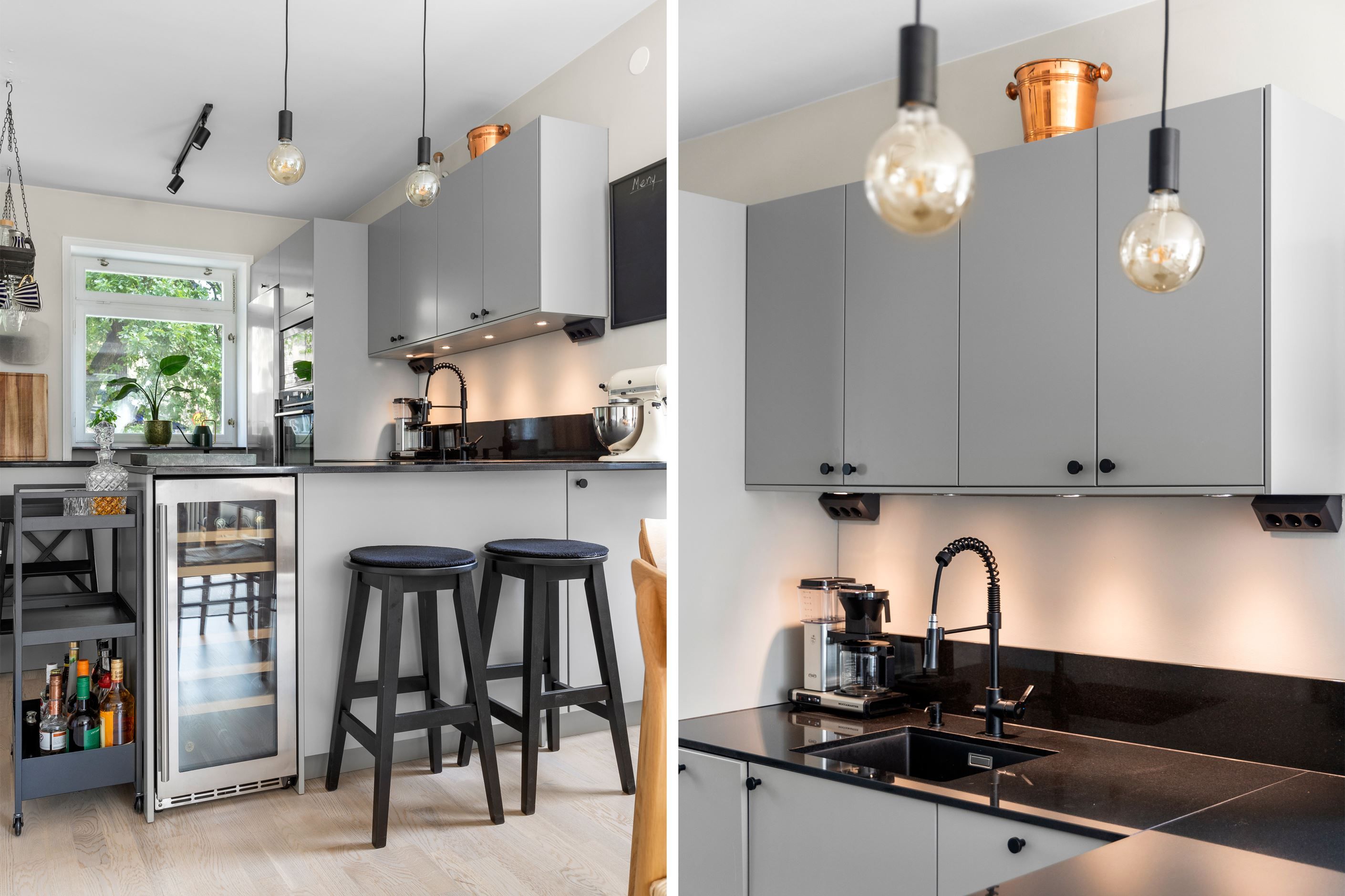 Både plats för matbord och en bardisk