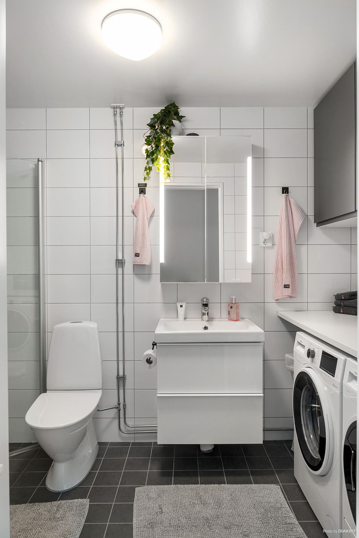 Kanonfina badrummet med tvättmöjligheter.