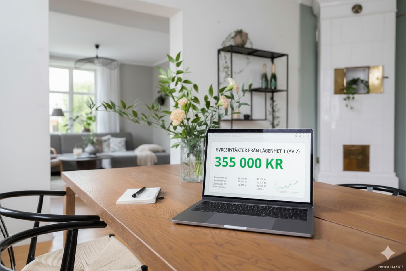 Hyresintäkter på en av lägenheterna 2024. AI genererad bild.