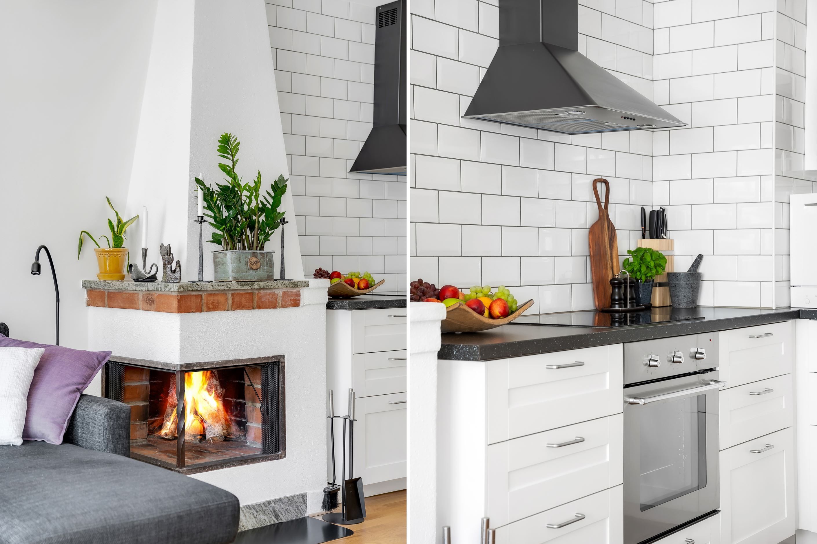 Detalbild öppen spis/kök