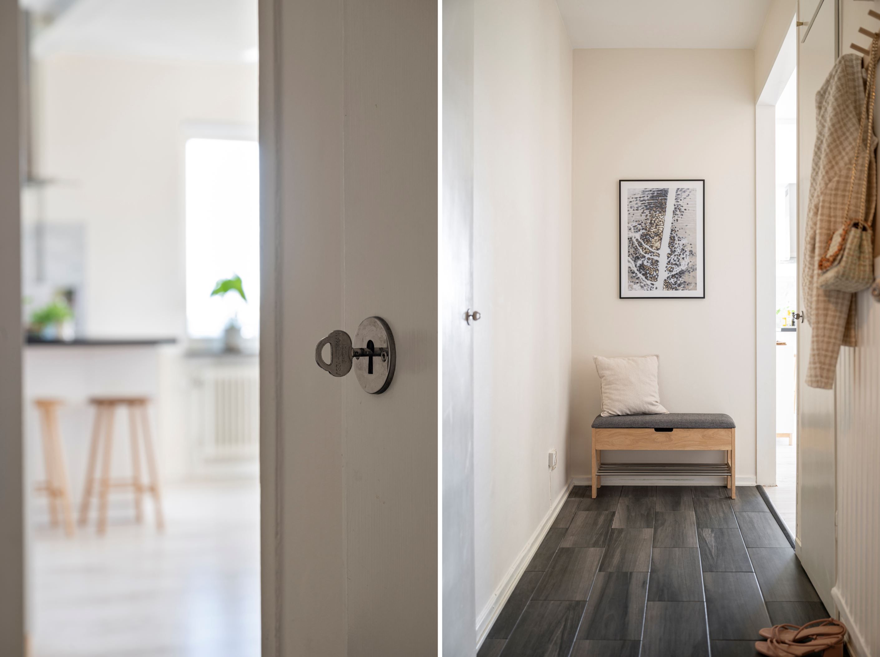 Hallen erbjuder två inbyggda garderober