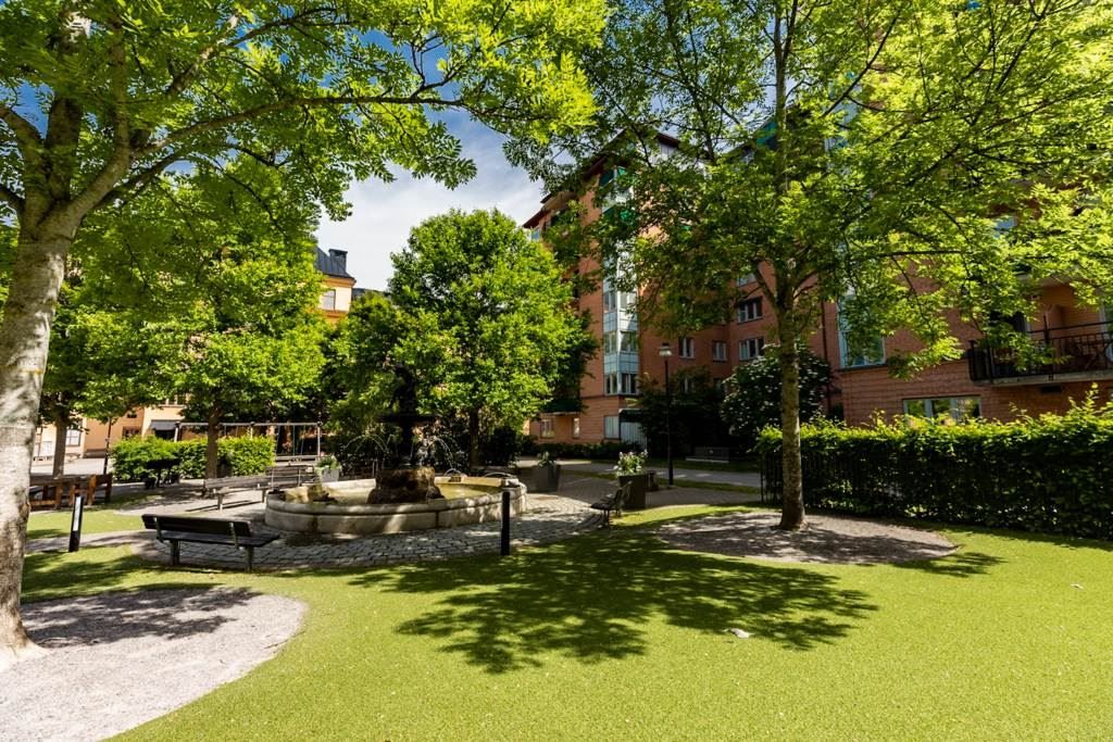 Grönskande, stor gård med mycket sol!