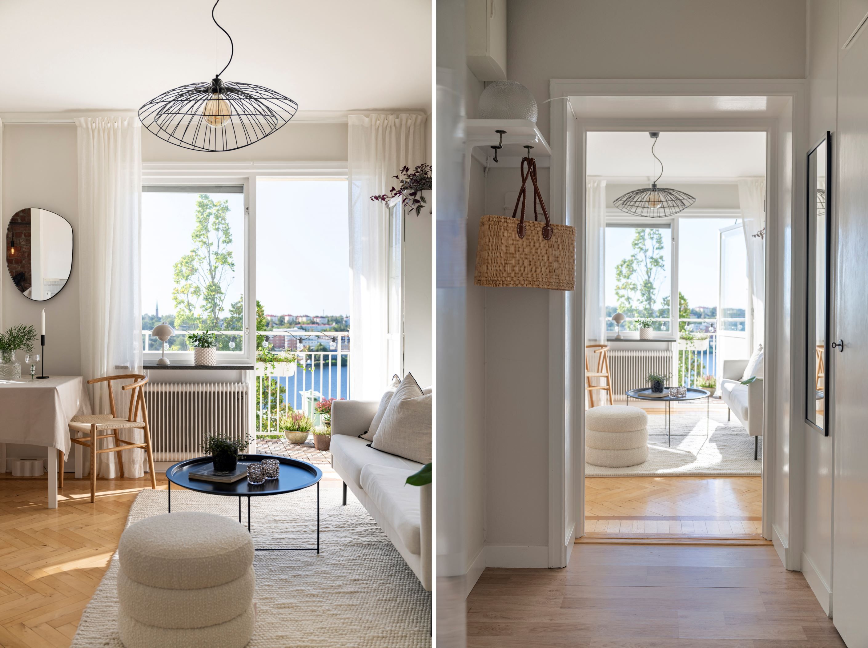 I entrén möts man av blicken mot balkongen och fria sjöutsikten