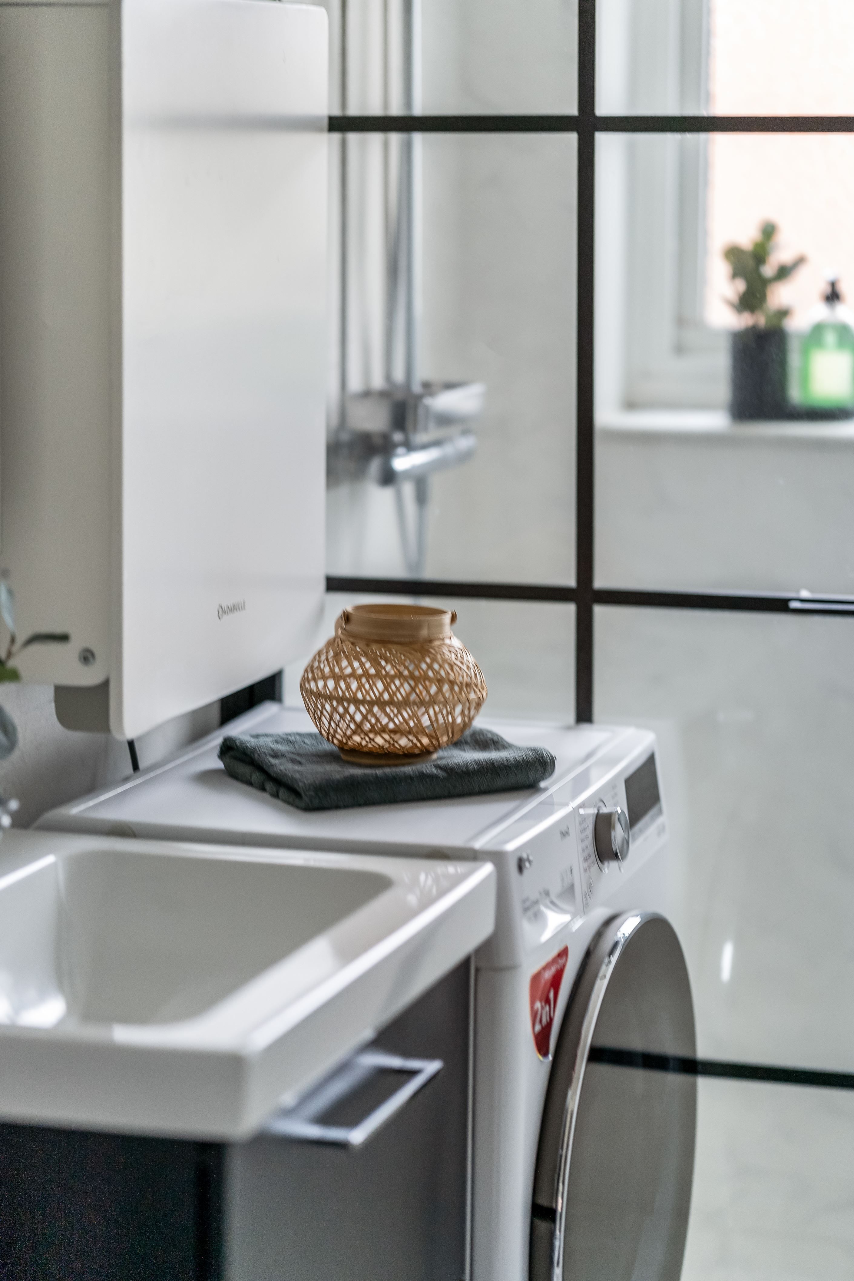 Tvättmaskin i duschrummet