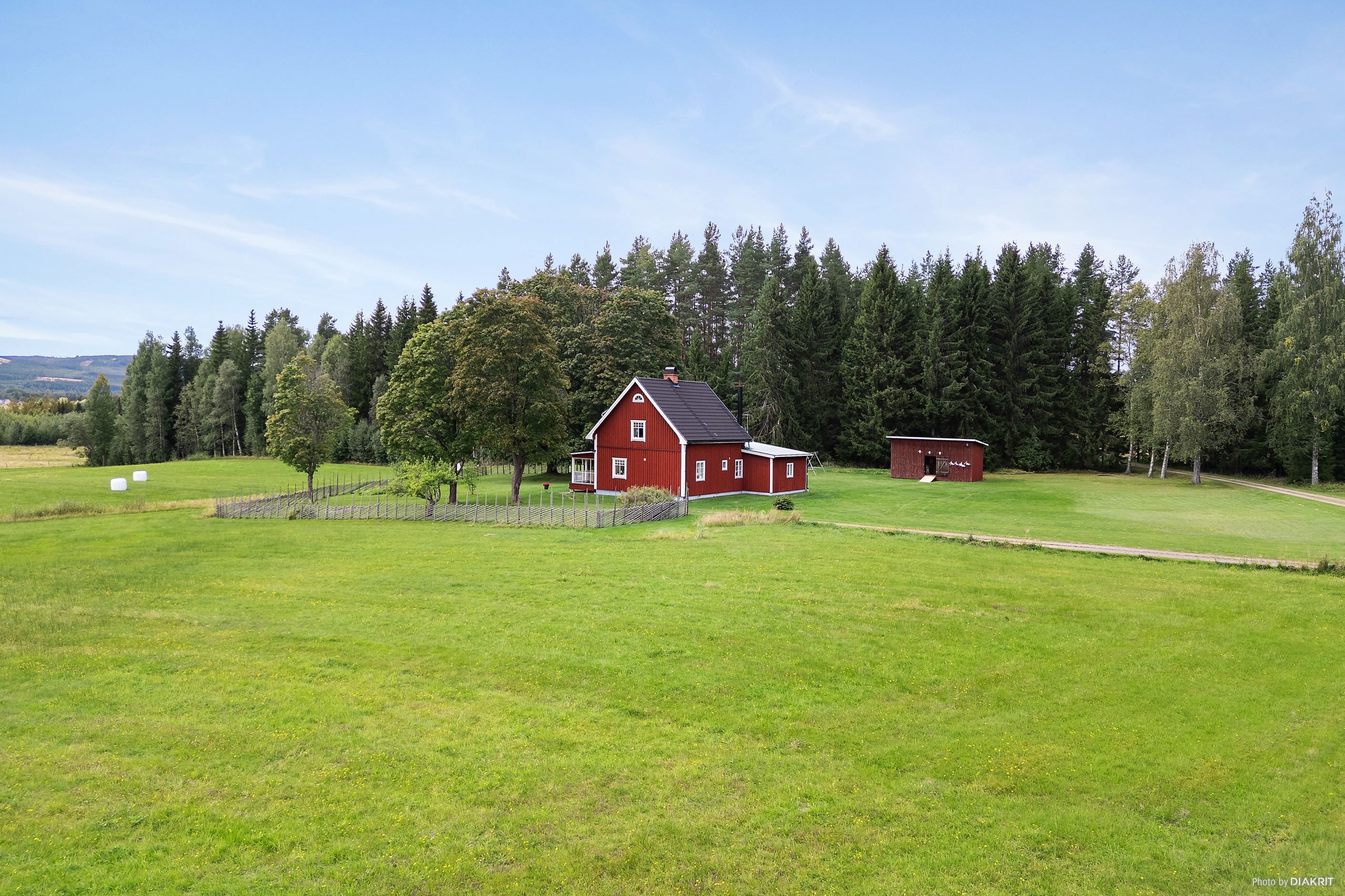 Utsikt mot husets södra sida, samt skogen bakom