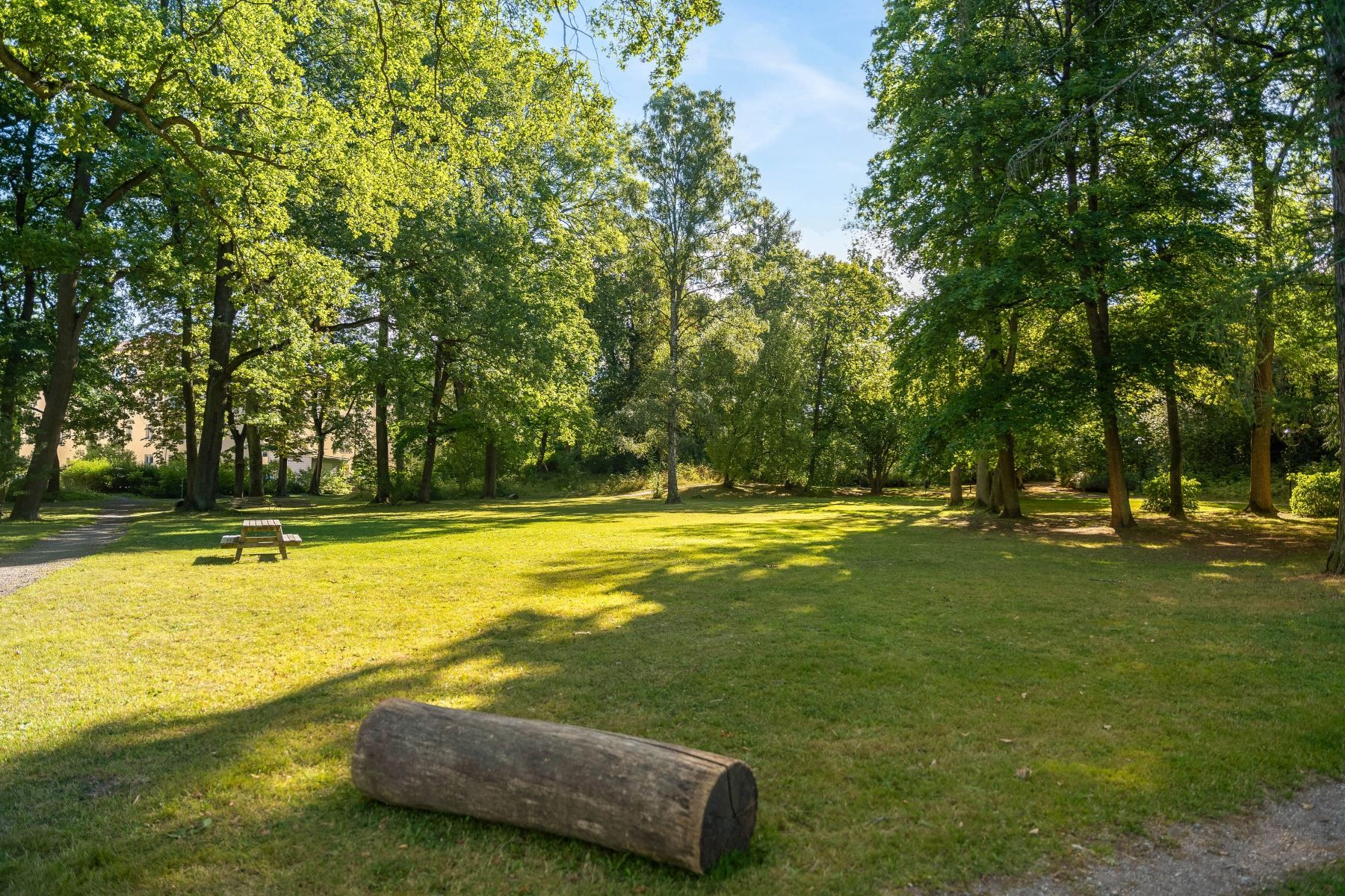I området finns flera grönskande parker