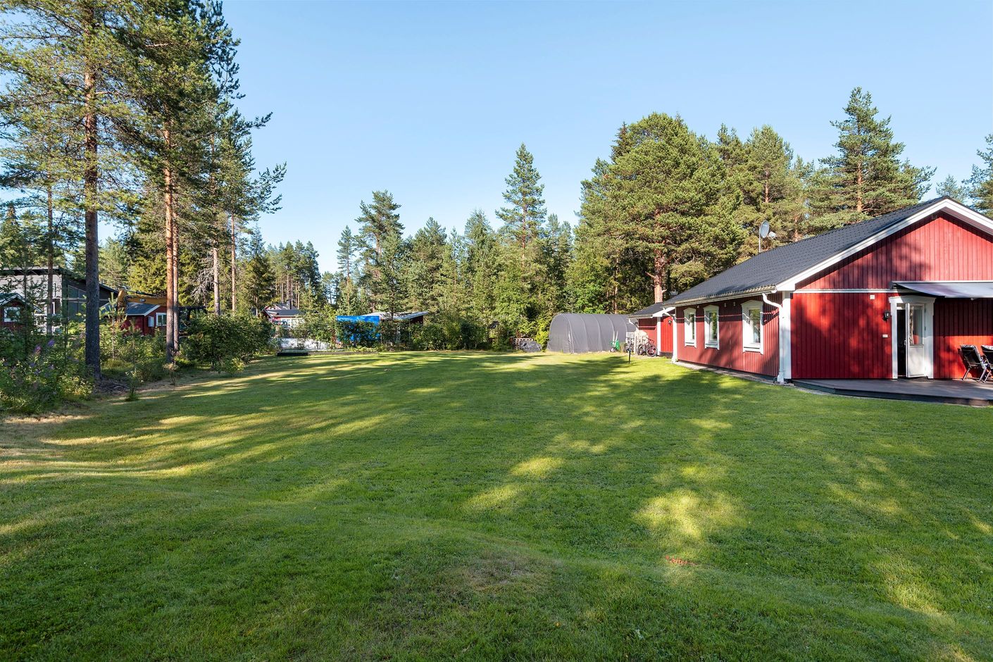 Stor gräsmatta för lekar och spel