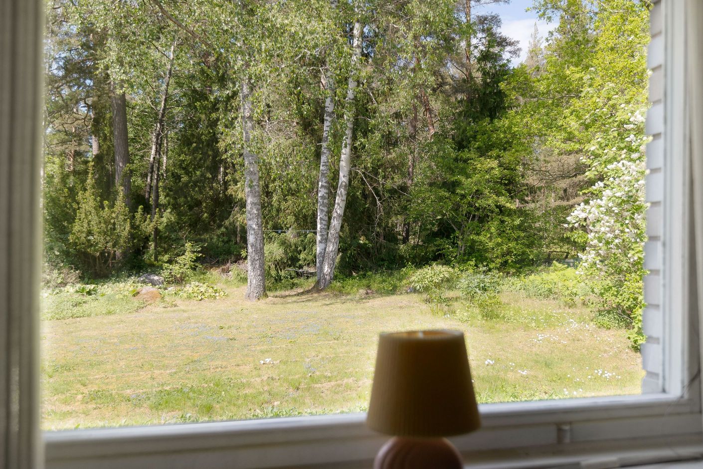Utsikt mot baksida mot skogsallmänning