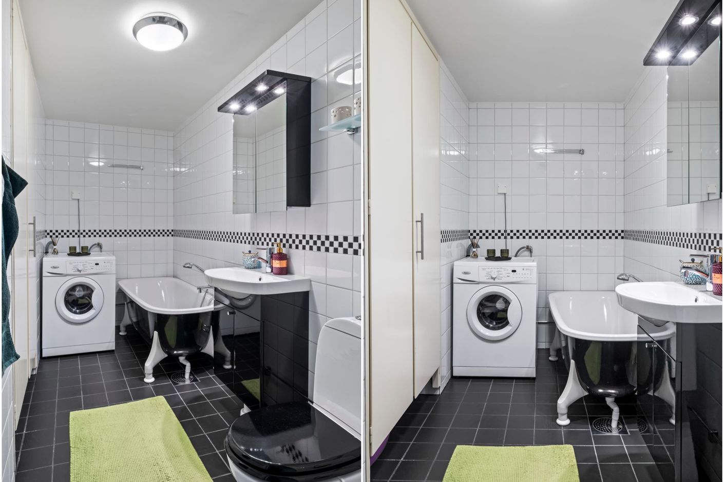 Det större badrummet med badkar och tvättmaskin. Renoverat 2009