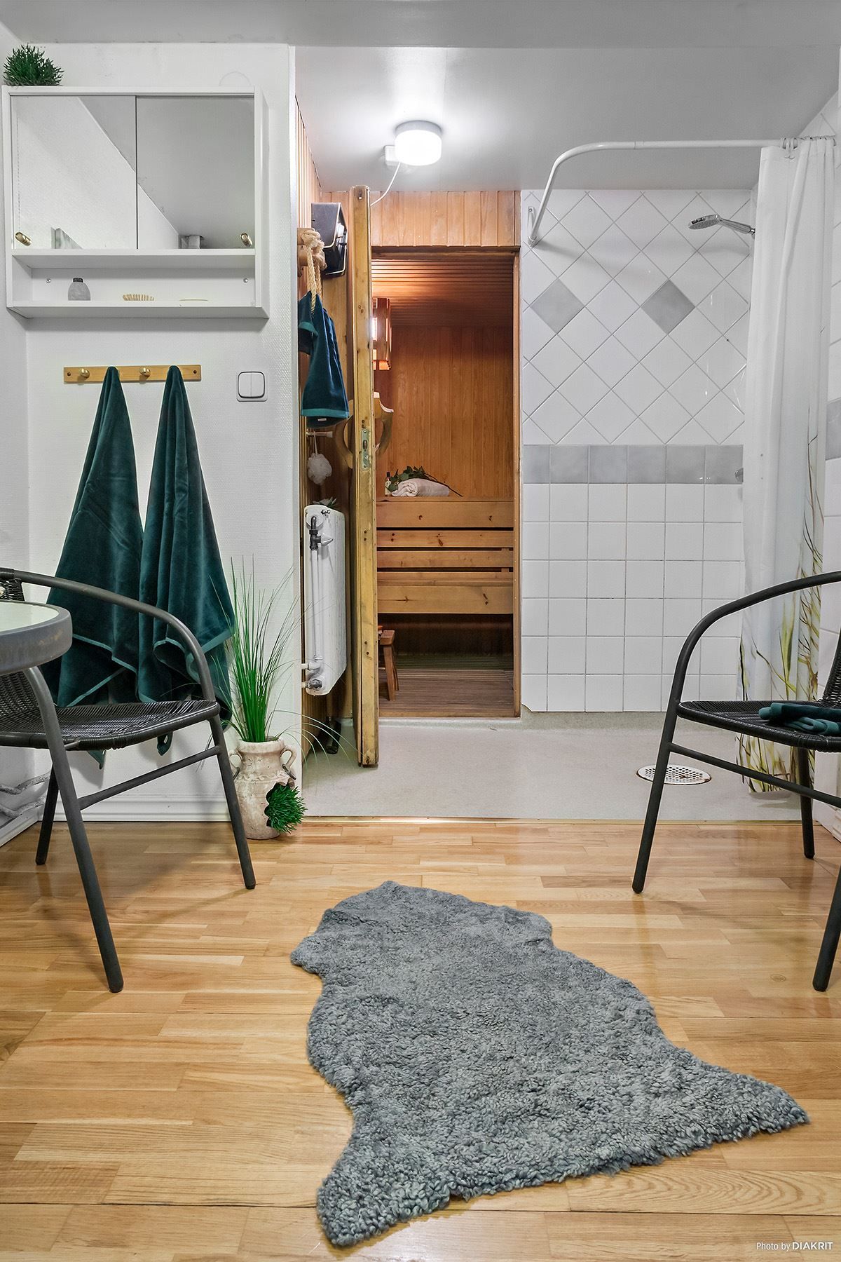 Relaxavdelning med bastu och dusch