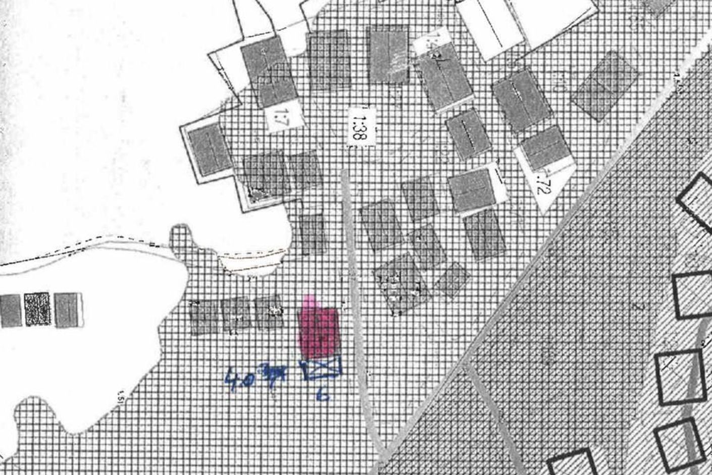 Arrendekarta, röd= sjöbod. Blå 4x6 m, uppställningsplats