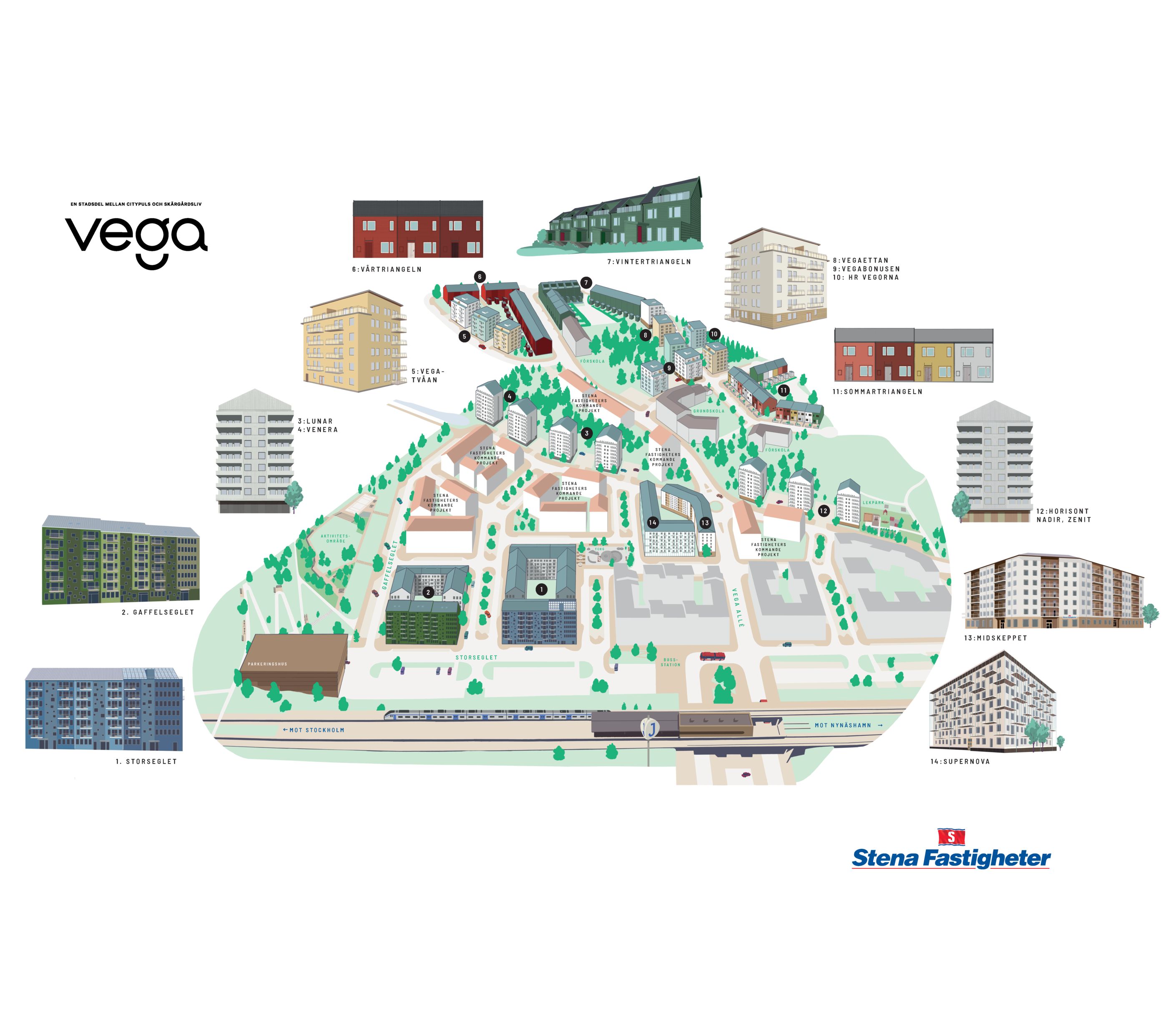 Översikt, illustration, karta, Vega-Stena Fastigheter