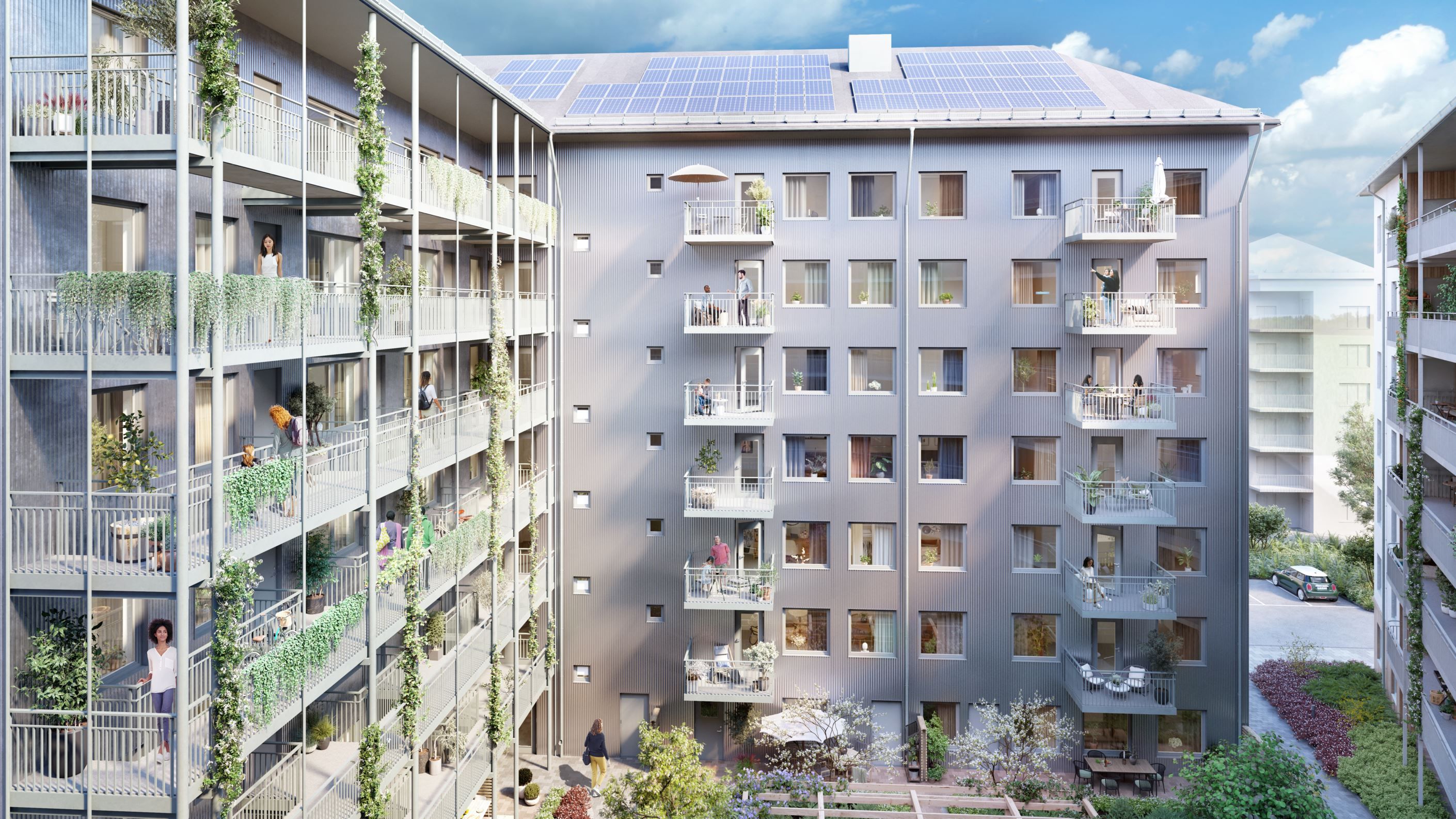 Mot innergård & entrébalkonger