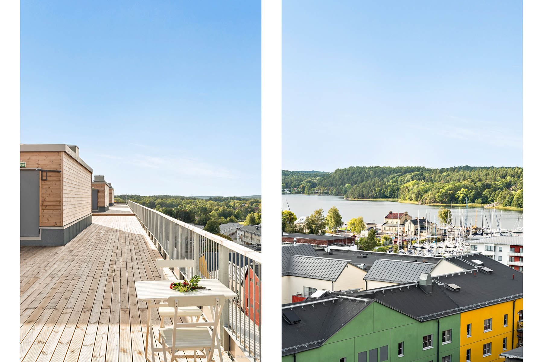 Enastående utsikt och ljus från föreningens terrass