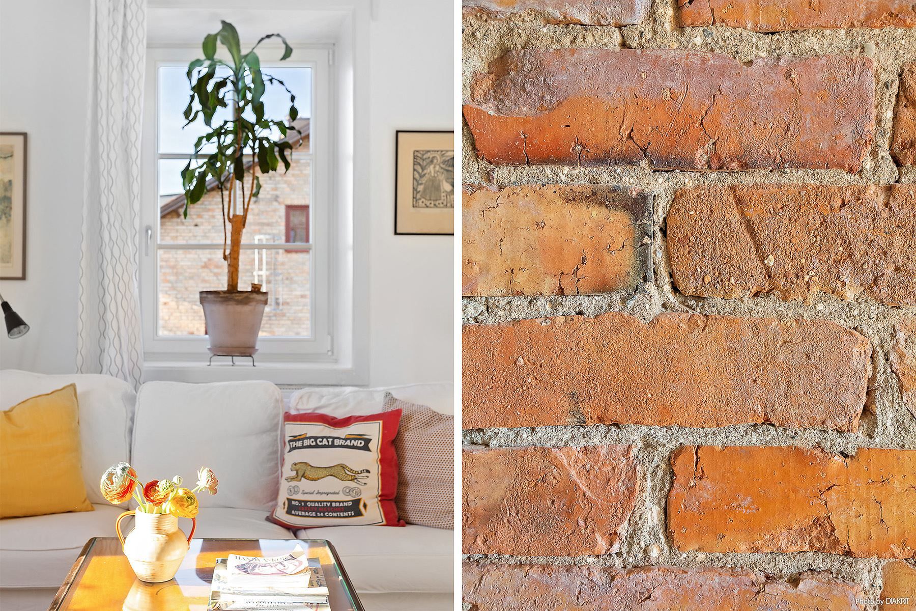 Spröjsade fönster och vacker tegelvägg!