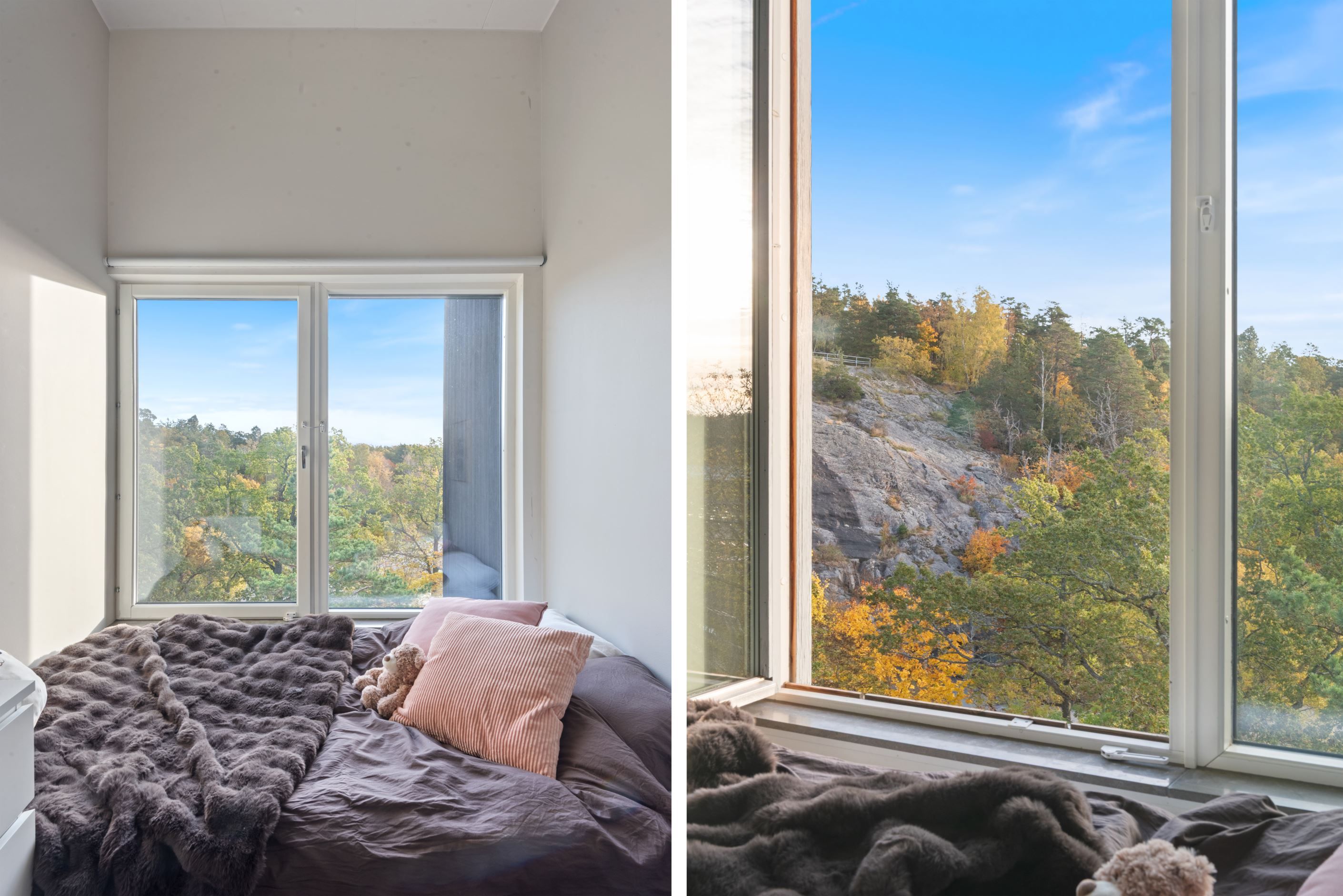 Ett av de mindre sovrummen med högt i tak (ger möjlighet till loft).