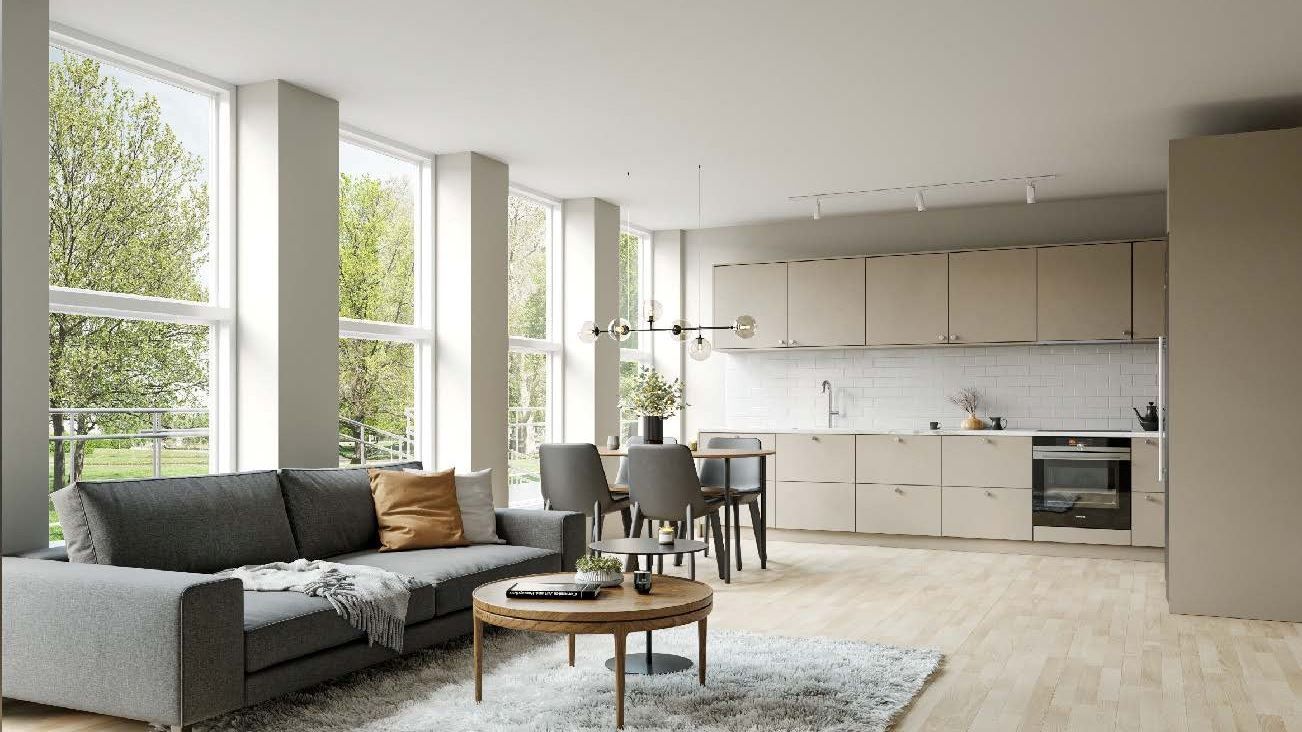 Projektbild som ger känsla för färg o inredning. Ej dessa fönster, Se bygglovsritningarna.