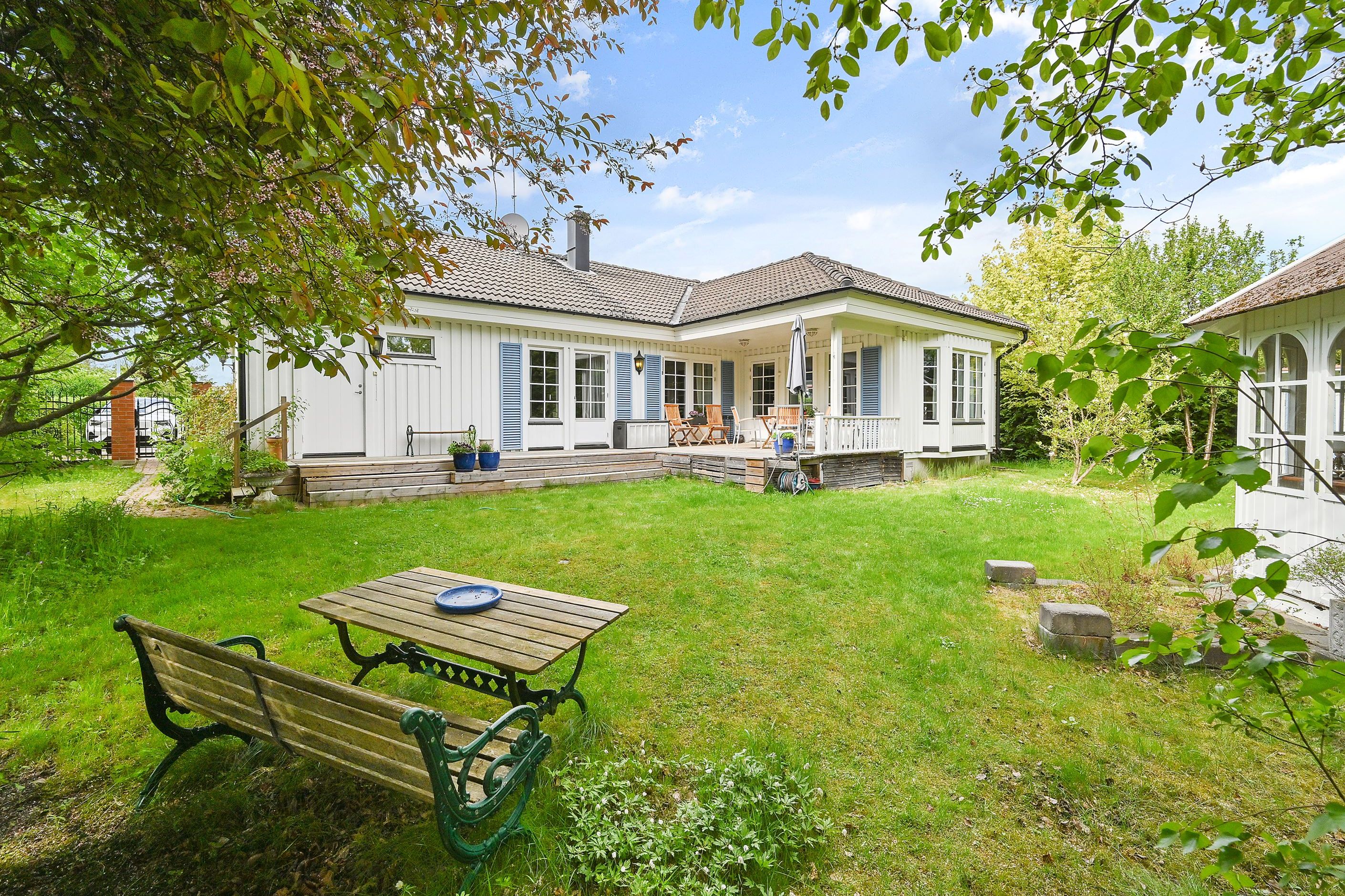 Välplanerat enplanshus med fantastisk trädgårdstomt. Lugnt område med