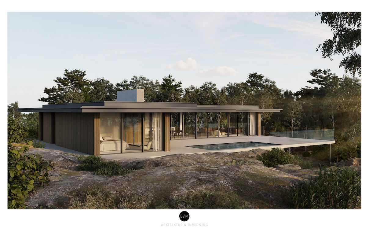 Husförslag anpassat till tomten. Villa från E/m arkitektur och inredning.