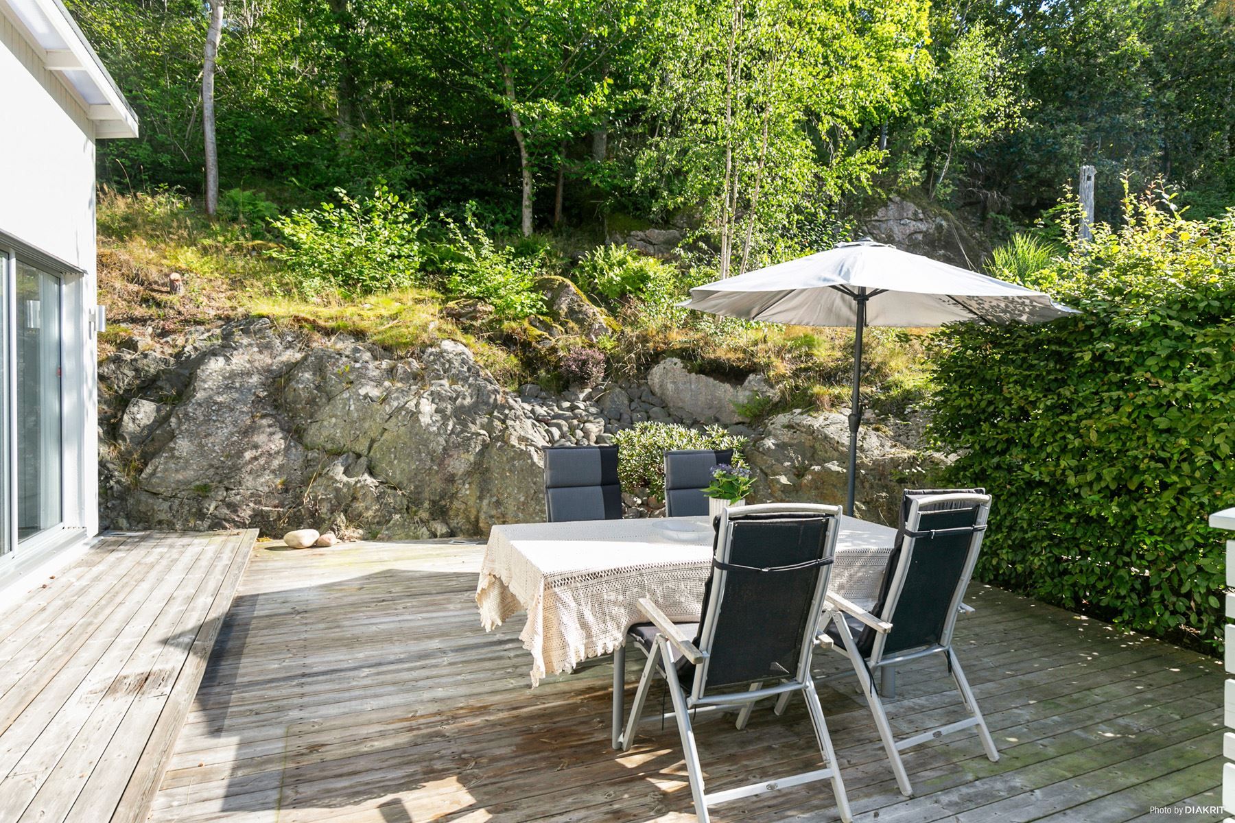 Insynsskyddad uteplats som rymmer hela familjen