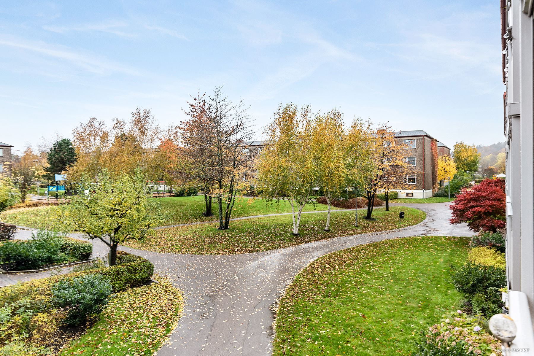 Utsikt över den grönskande innergården