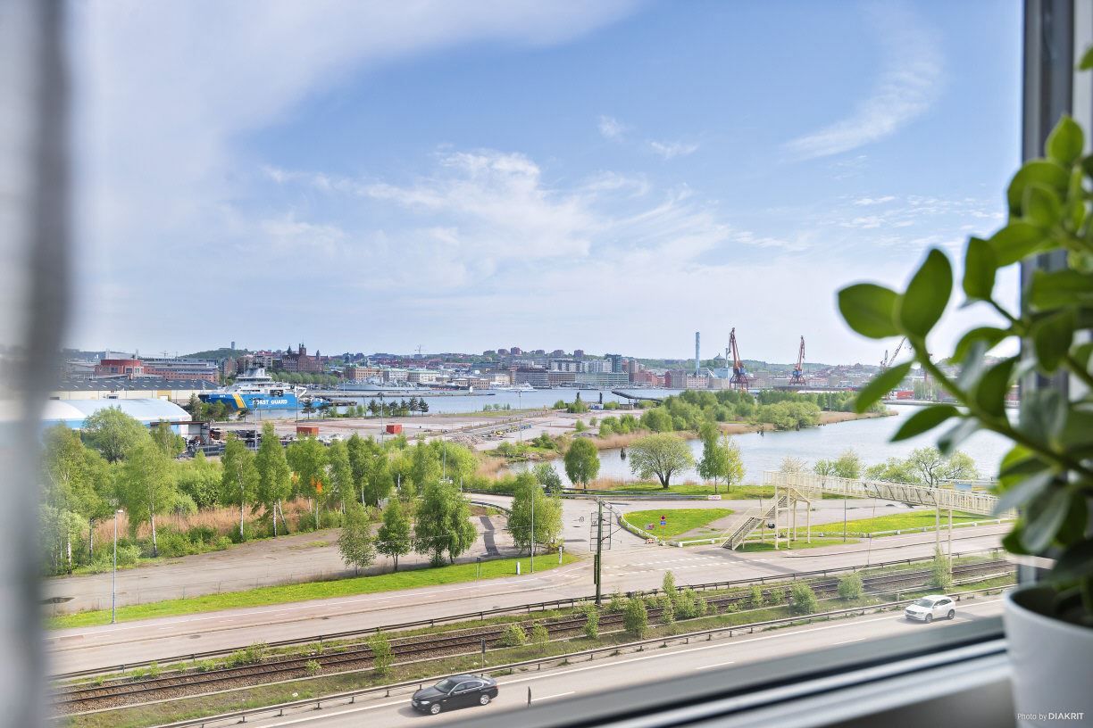 Göteborgs skyline från frukostbordet