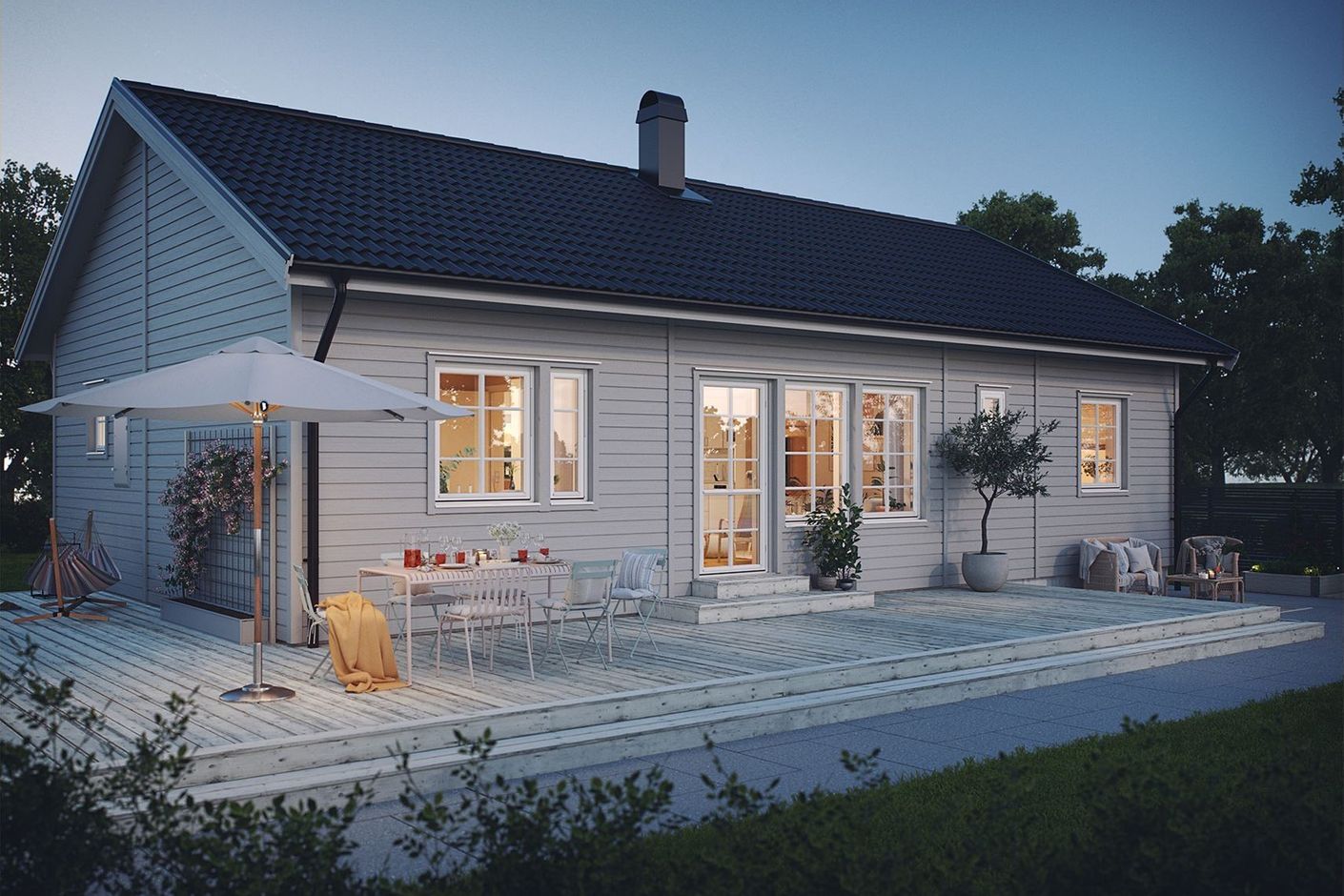 Huset på bild har extra tillbehör som ej ingår i standard