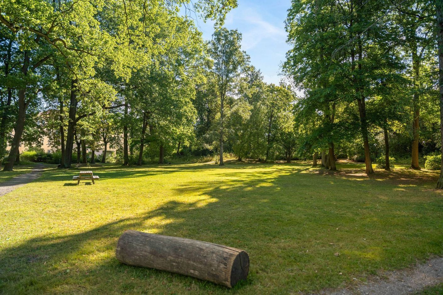 I området finns flera grönskande parker