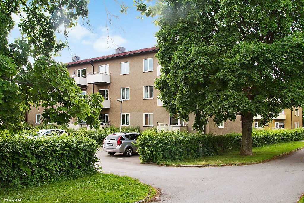 Grönområde och parkering utanför huset