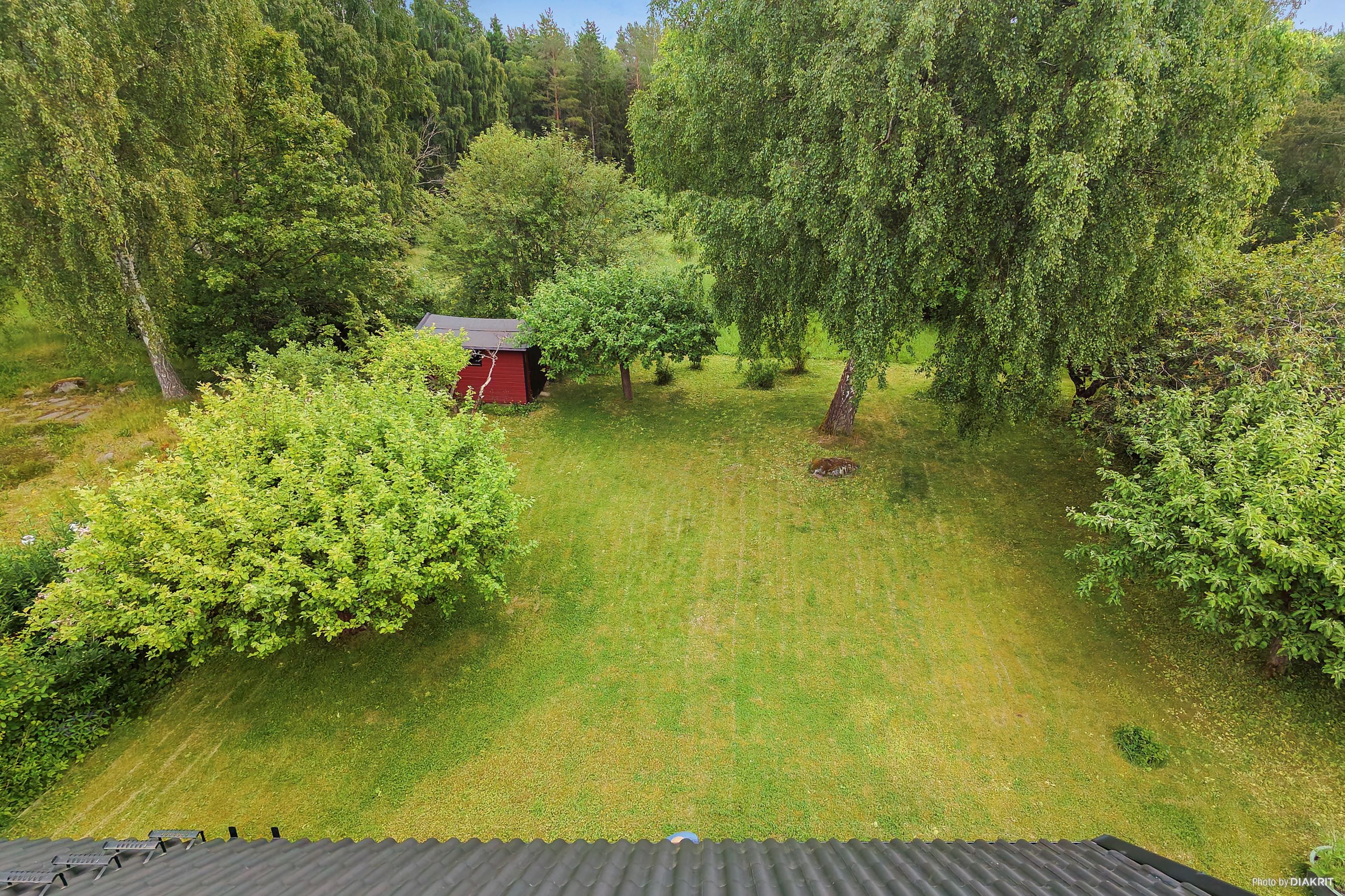 Vy över tomten på baksidan av huset