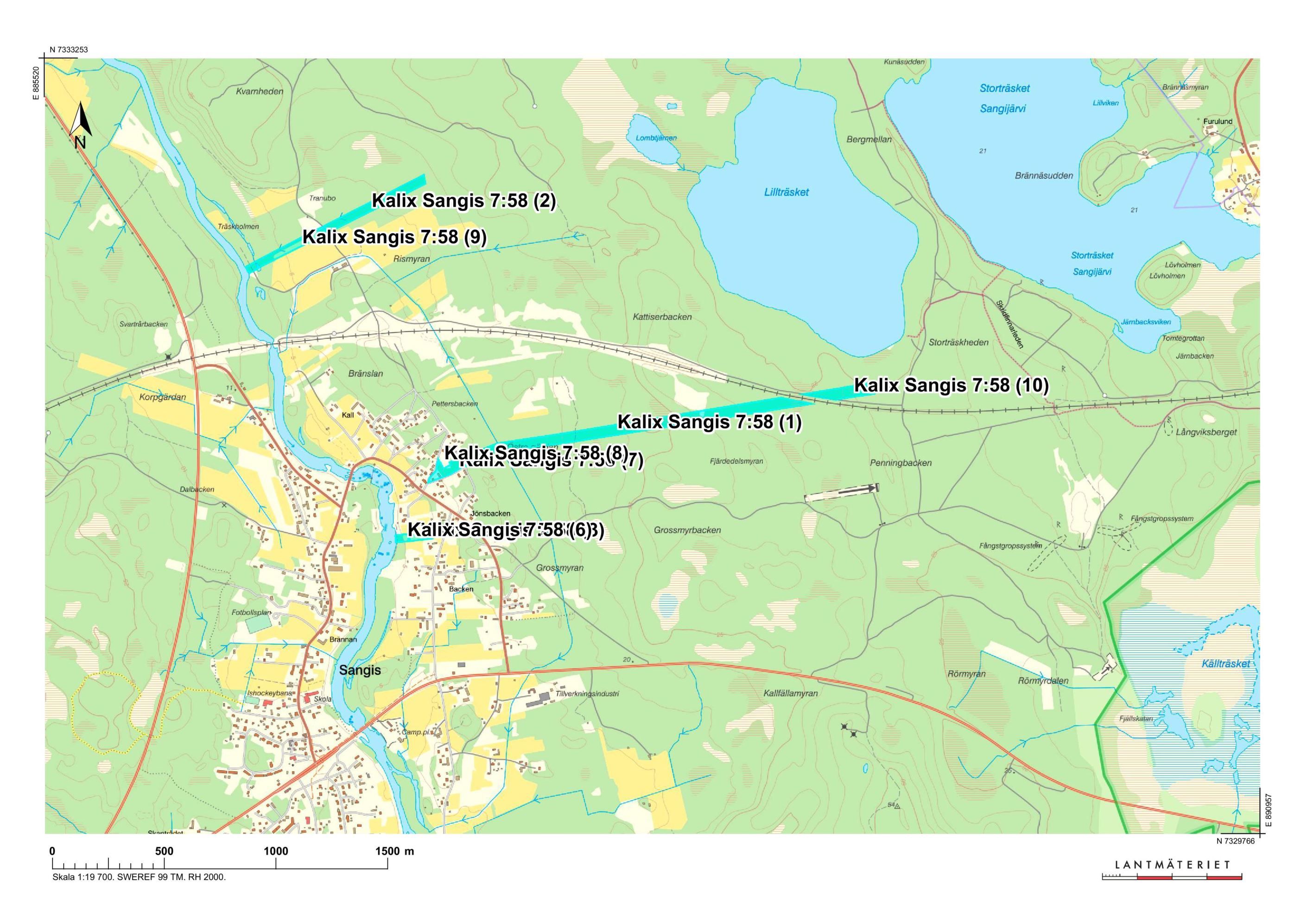 Del av fastighetskarta Sangis 7:58 flera skiften