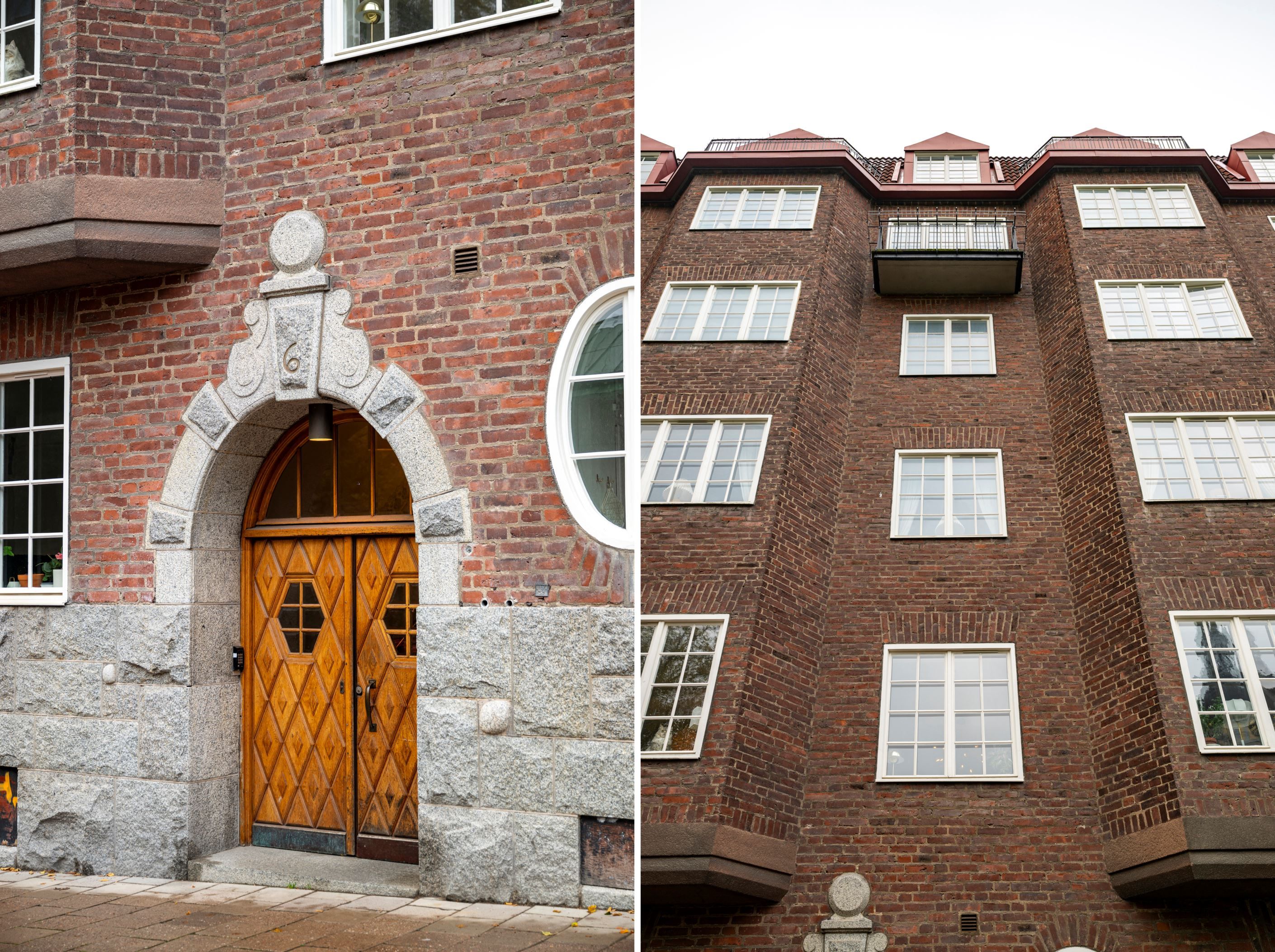 Vackra tegelfasaden på Katarina Västra Kyrkogata 6