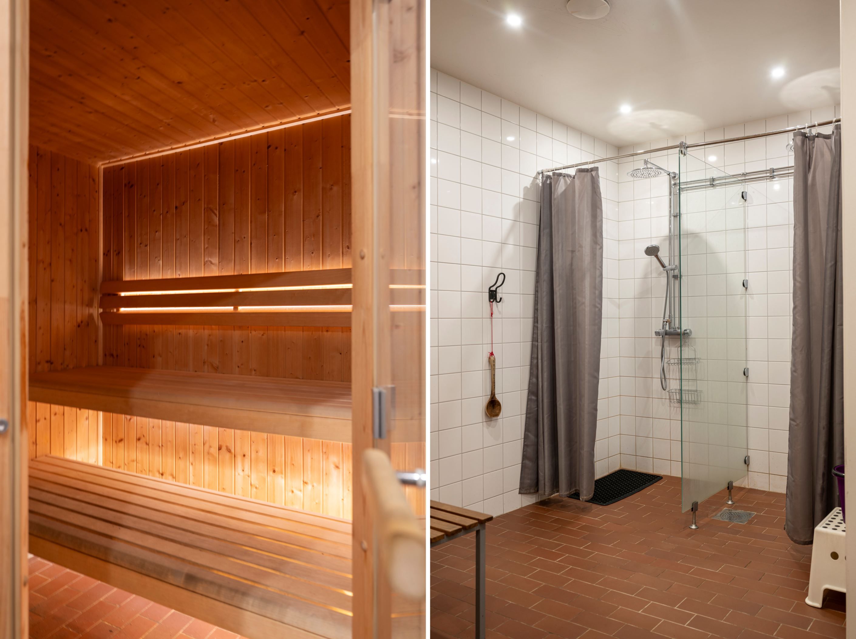 Gemensam bastu och dusch i källaren