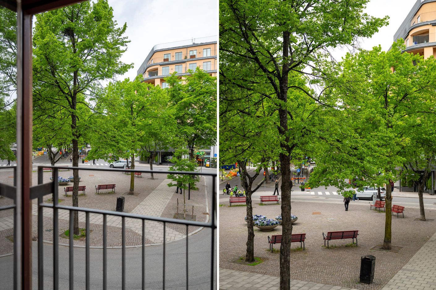 Fransk balkong i sovrum 1 med utsikt över torget