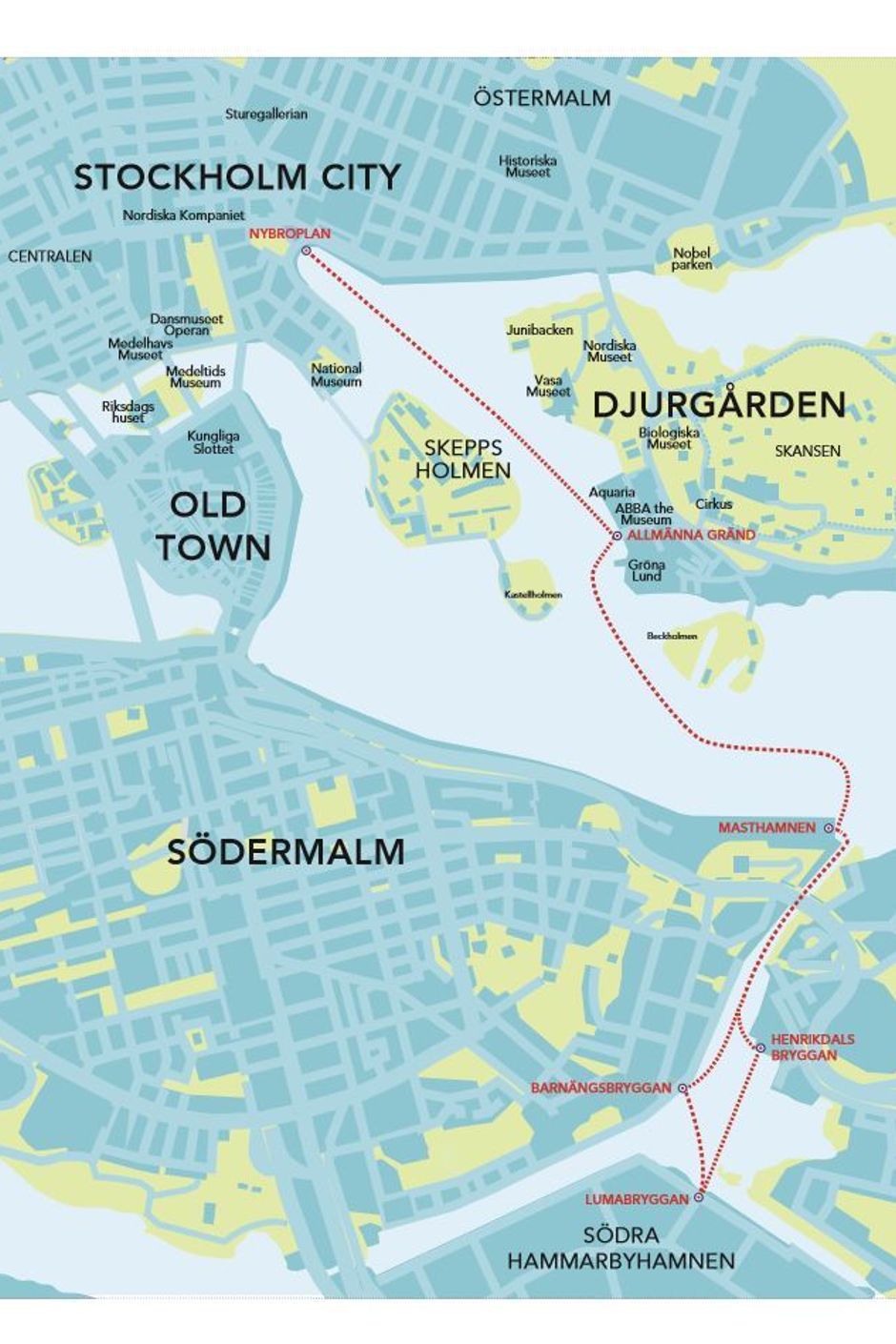 Ruttkarta båten Emelie som sjövägen tar dig till city