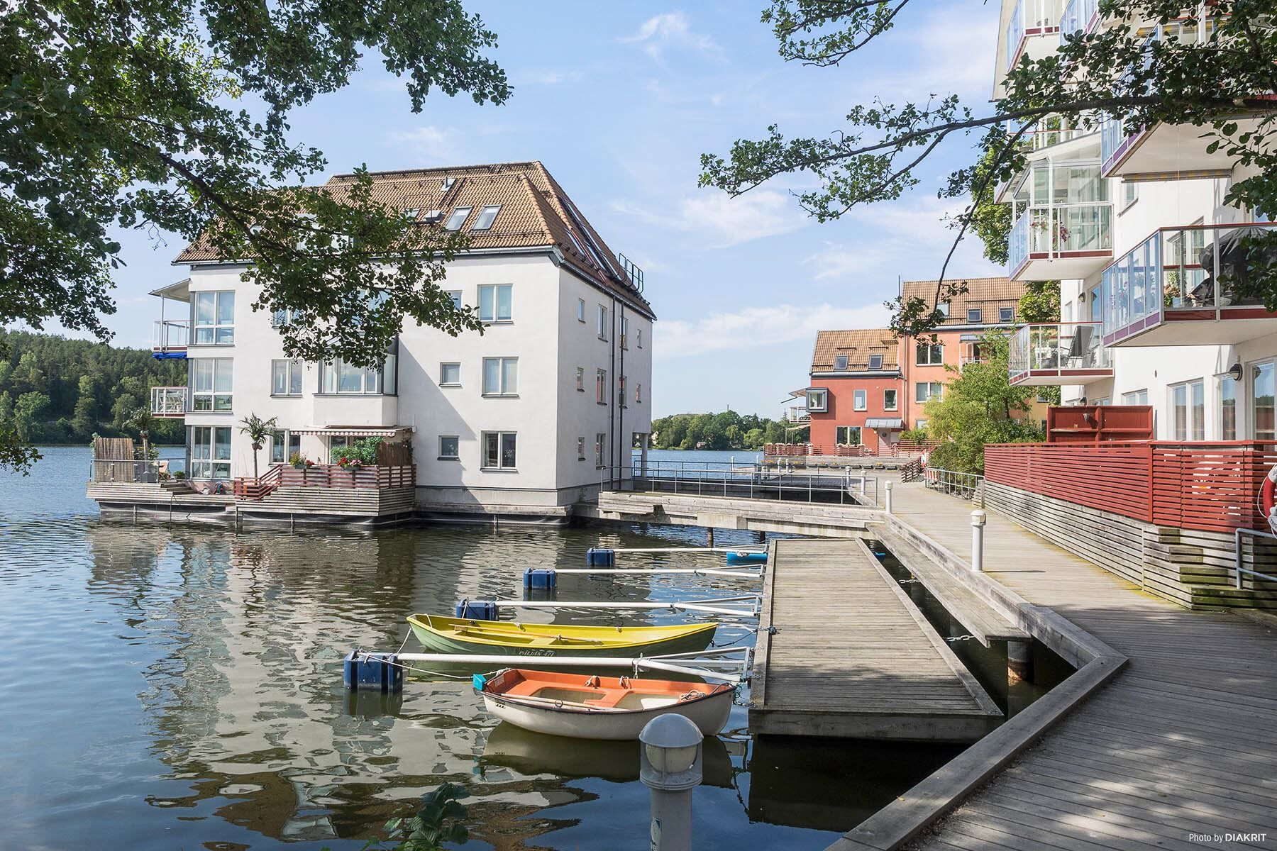Trevliga omgivningar längs vattnet i Järlasjön
