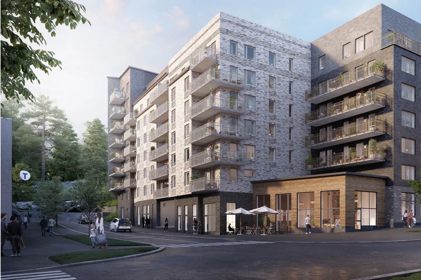 JMs renderingsbild - Bästa läge med entré till kommande tunnelbanan snett över gatan