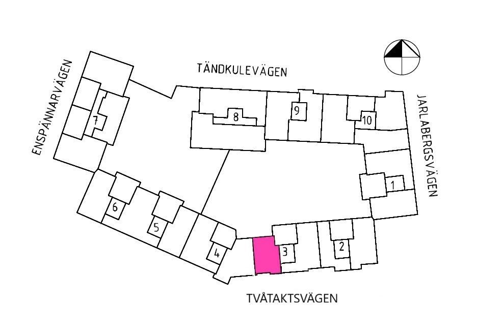 Tvåtaktsvägen 6, lgh 1301 - Placering i kvarteret