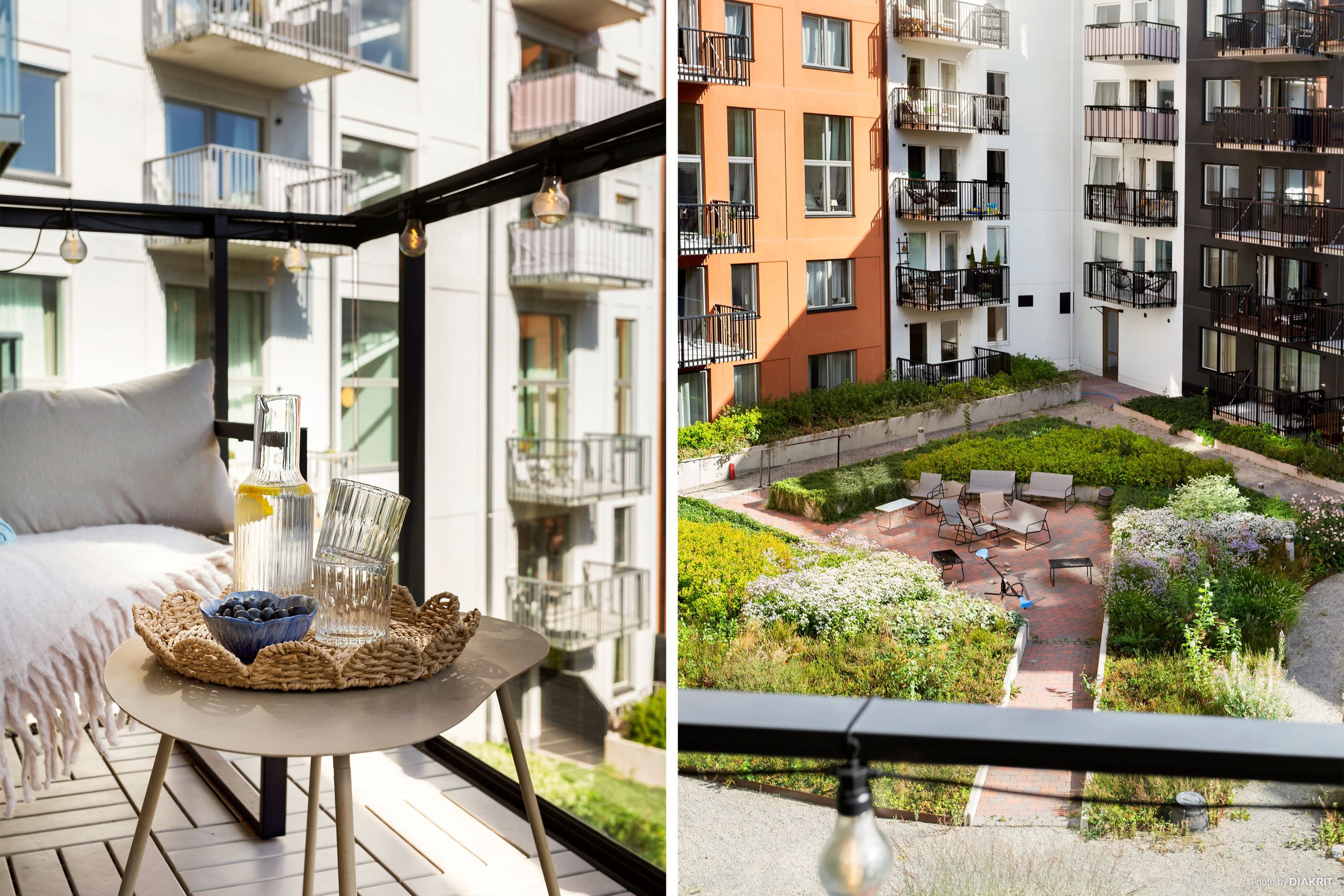 Från sovrum 1 nås balkongen in mot innergård med härlig morgonsol