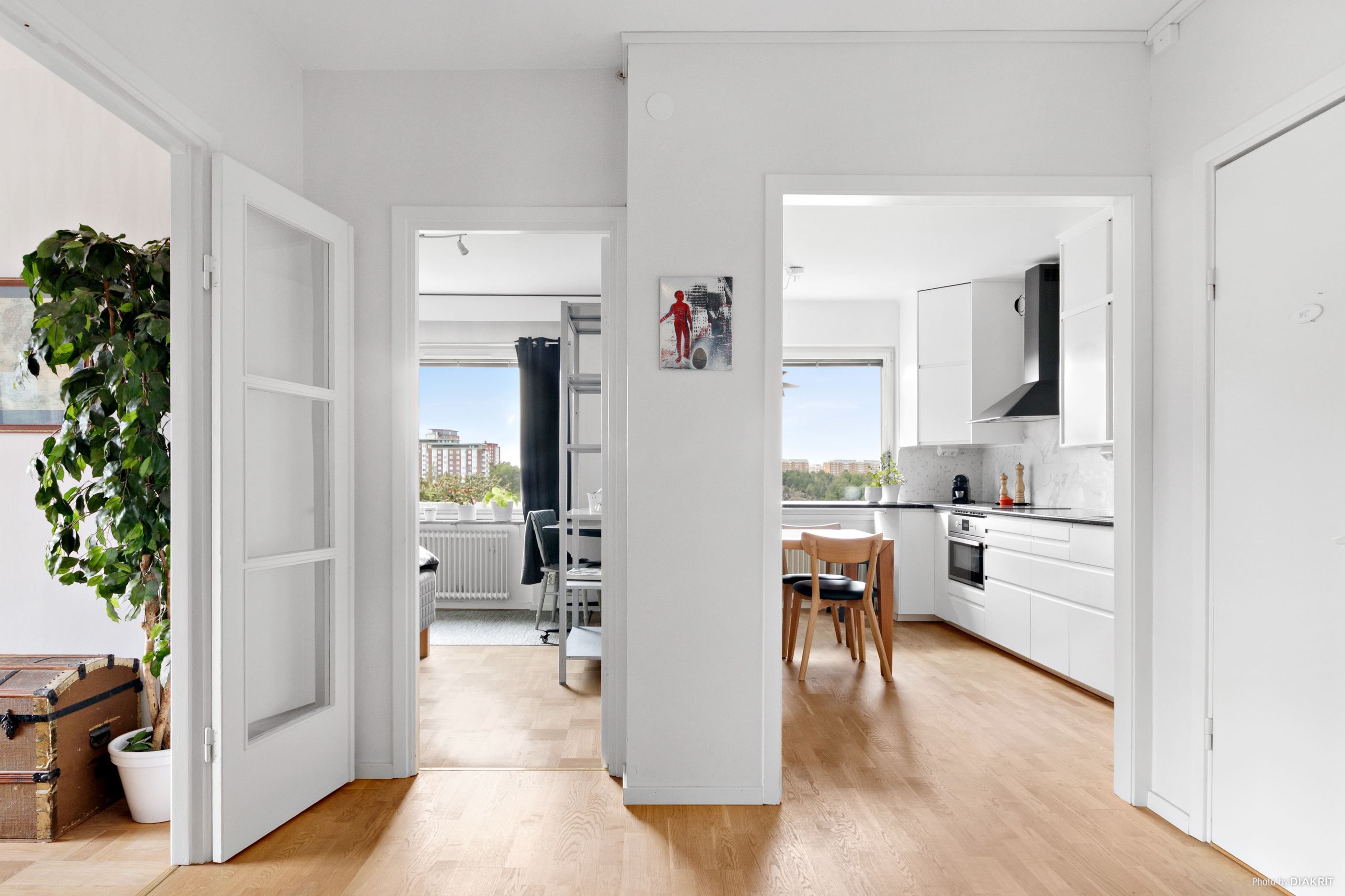 Stor hall som öppnar upp till lägenhetens övriga rum