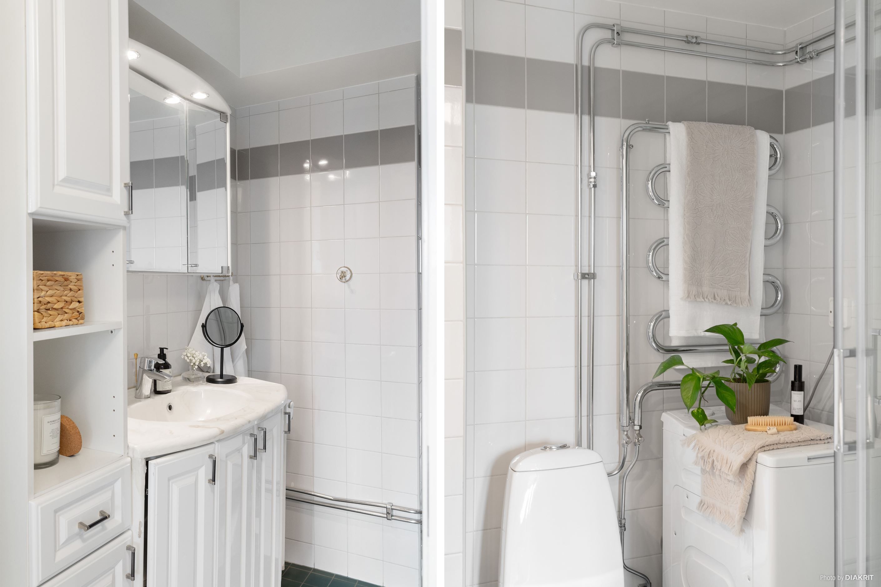 Badrum med tvättmaskin